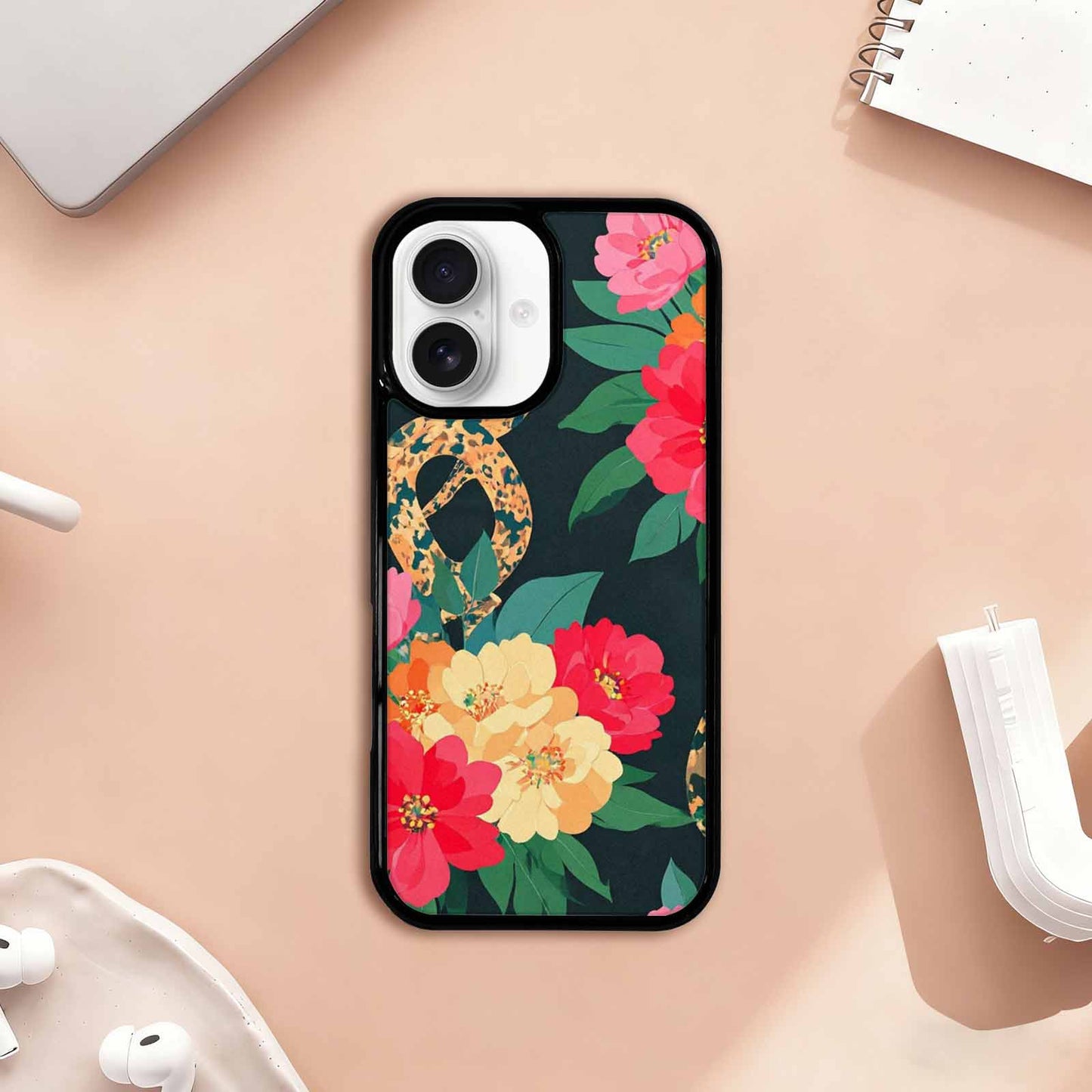 iPhone 17 Case — Floral Snake Print Floral, Custom Art Phone Cover