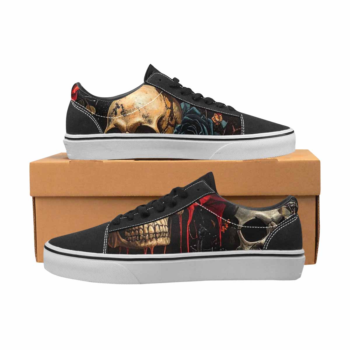 WOMEN'S Skulls Roses Melting Skulls Lace-Up Canvas Cottagecore Custom Sneakers