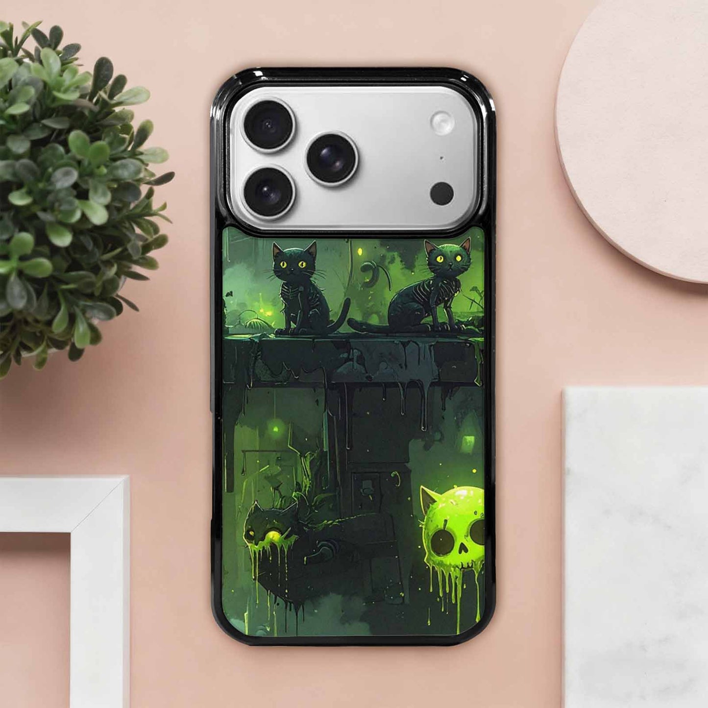 iPhone 17 Pro Max Case — Toxic Melting Skeleton Cats Original Art, Custom Art Phone Cover