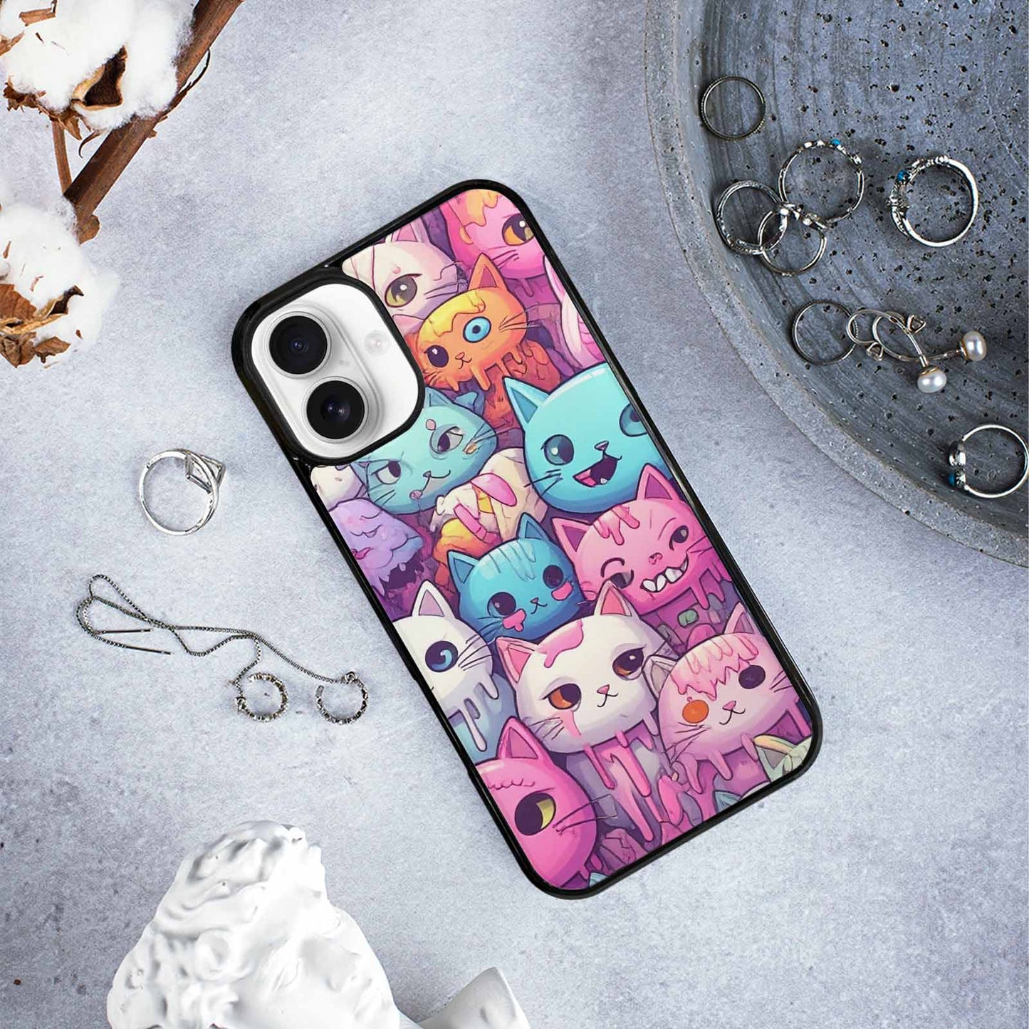 iPhone 16 Plus Case — Pastel Gore Cat Character Pattern Hundreds, Custom Art Phone Cover