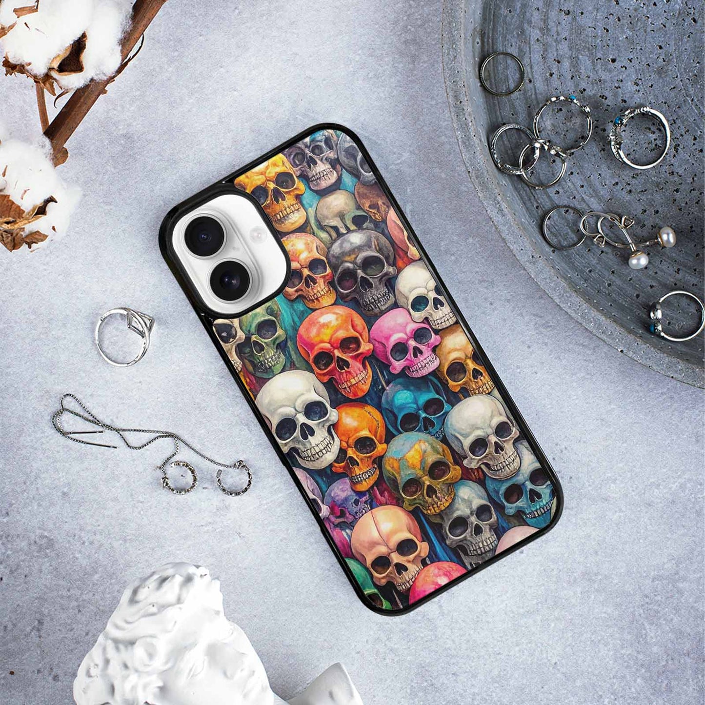 iPhone 16 Plus Case — Skulls Marbleskulls Pattern Ctw, Custom Printed Phone Case