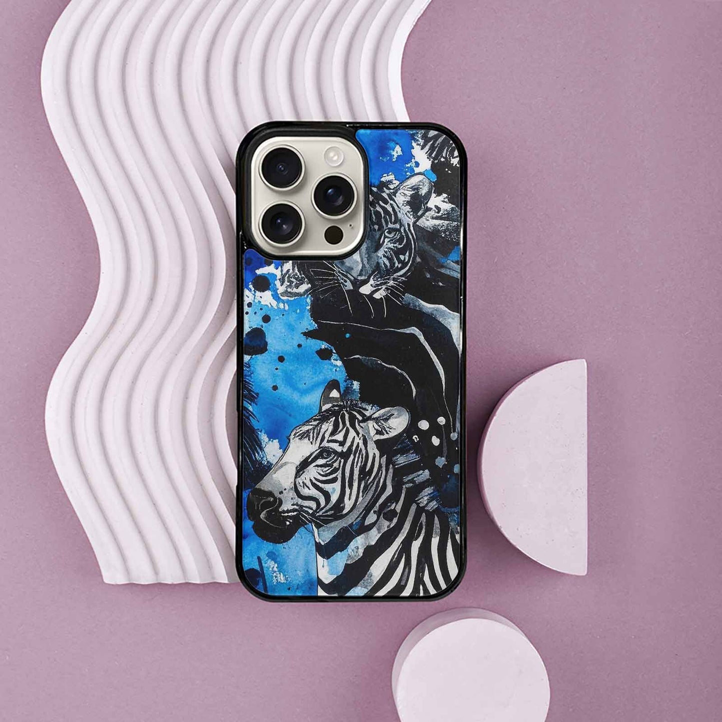 iPhone 16 Pro Max Case — Animal Print Black Blue Ink Animal, Original Design Phone Case