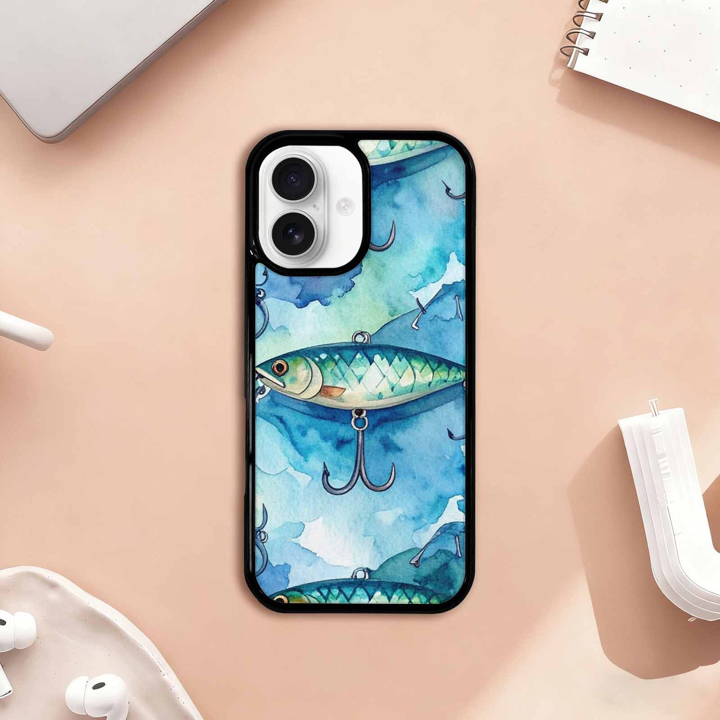iPhone 17 Case — Fishing Lure And Hook Watercolor Abstract, Custom Art Phone Cover