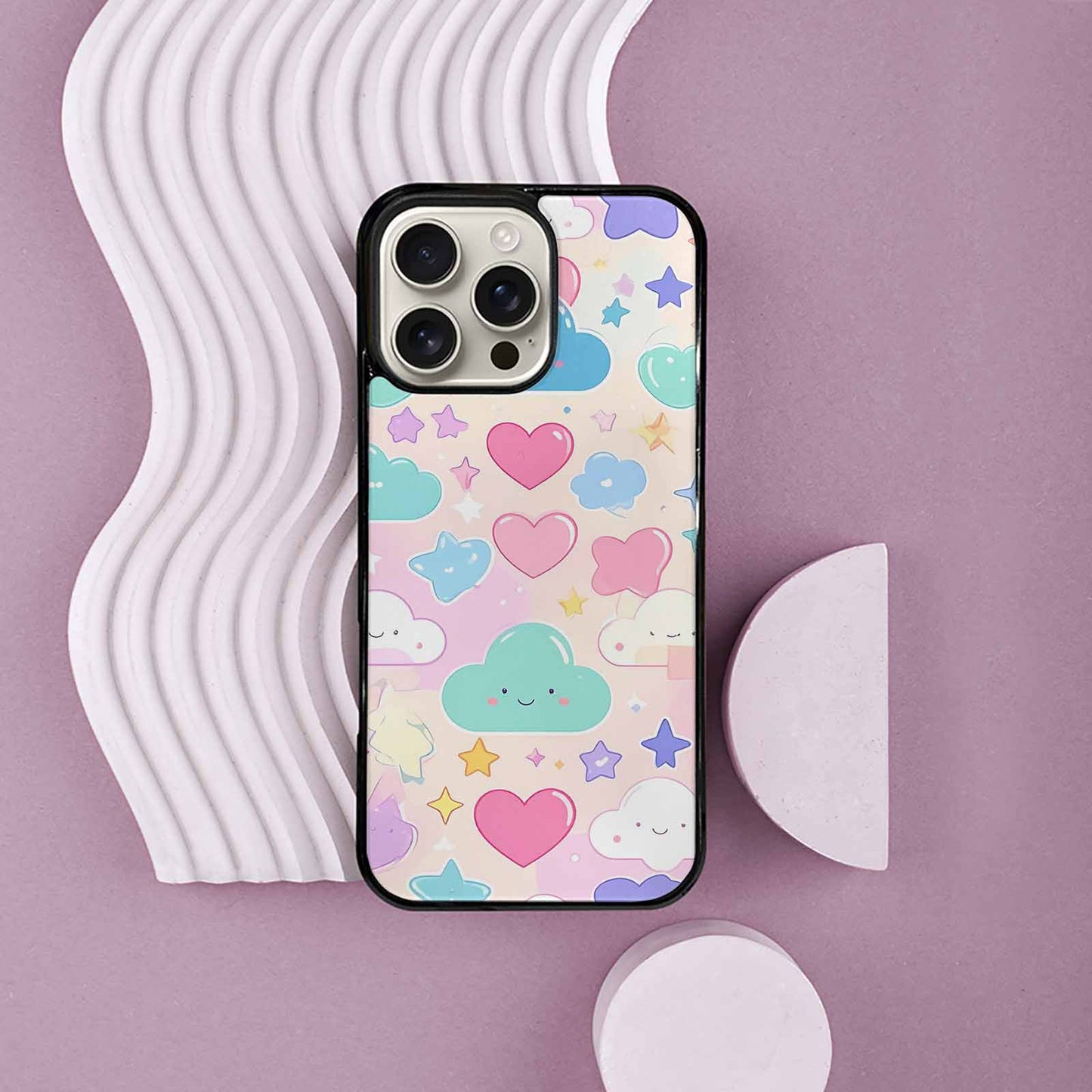 iPhone 16 Pro Max Case — Cute Kawaii Style Generic Icons Stars, Unique Phone Case Design
