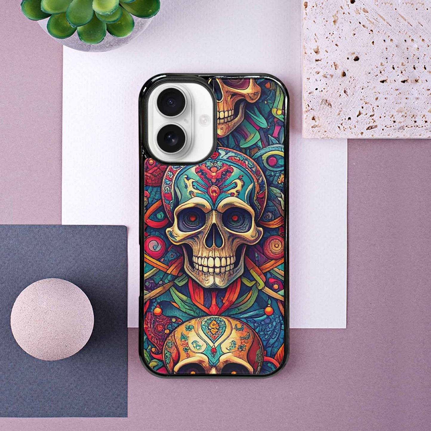 iPhone 16 Case — Sacred Geometry Lots Of Skulls Seamless, Custom Art Phone Cover