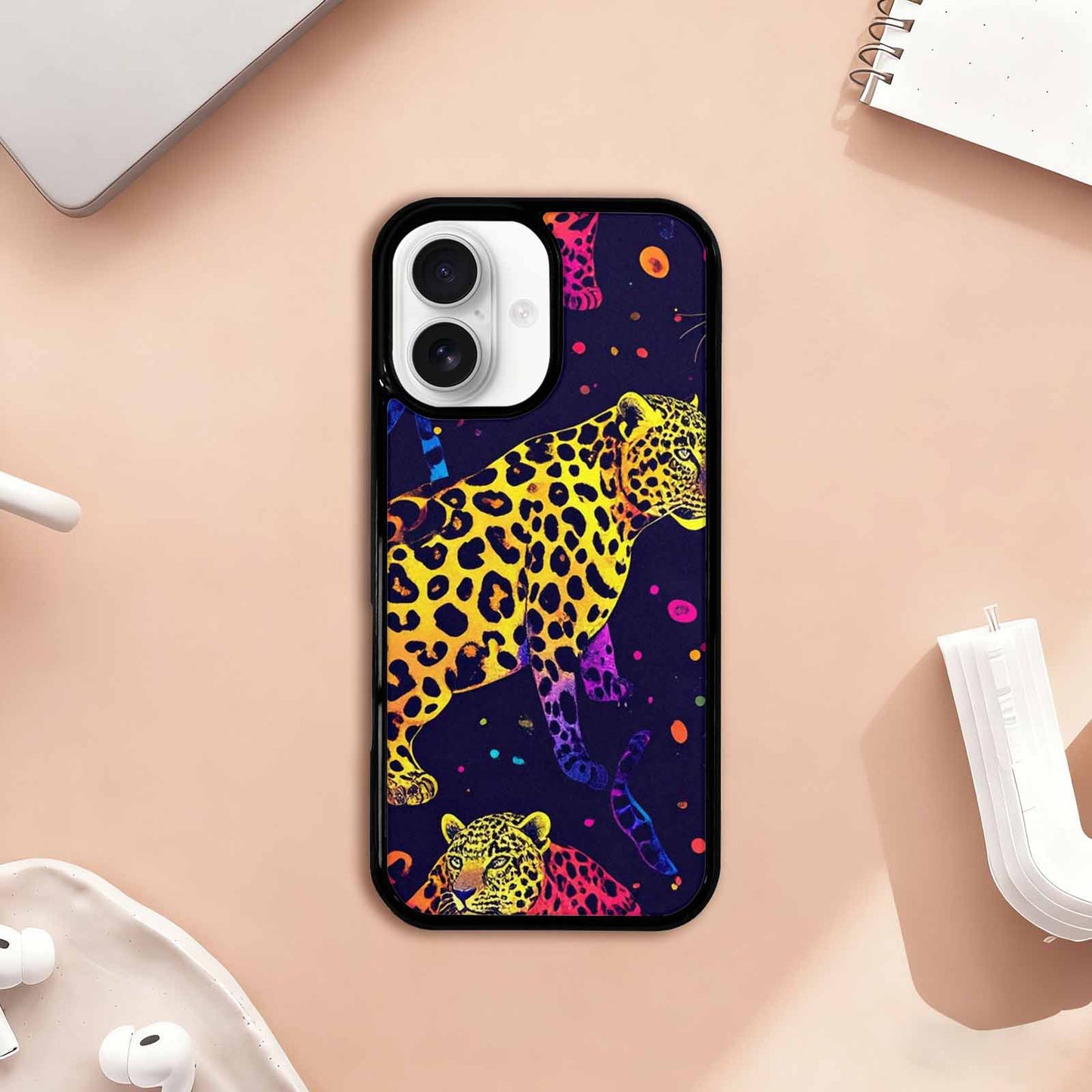 iPhone 17 Case — Leopard Print Neon Seamless Animal Print, Unique Phone Case Design