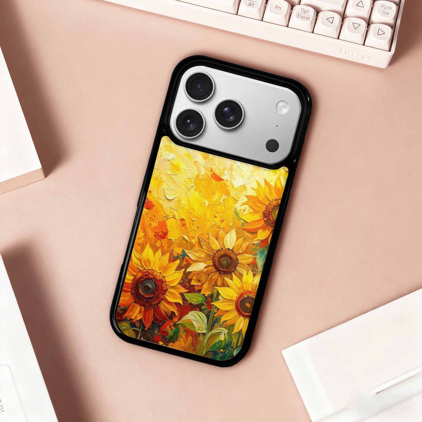 iPhone 17 Pro Case — Impressionist Sunflower Brushstroke Pattern Hundreds Floral, Custom Made Phone Cover