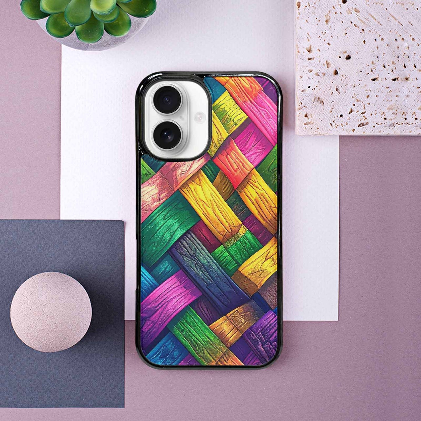 iPhone 16 Case — Polysexual Flag Color Theme Small Rainbow, Customized Protective Case