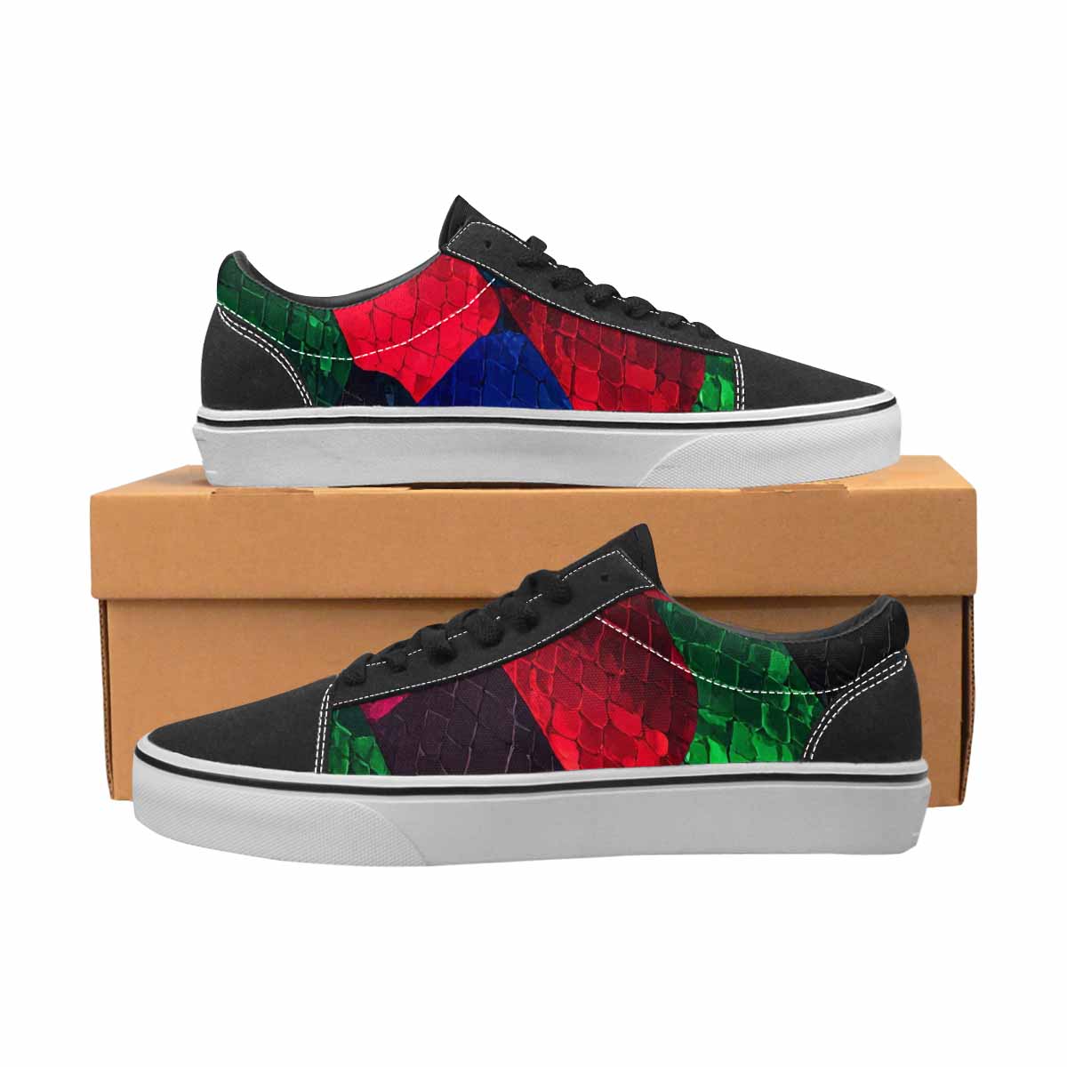WOMEN'S Dark Snake Print Canvas Lace-Up Y2K Custom Sneakers