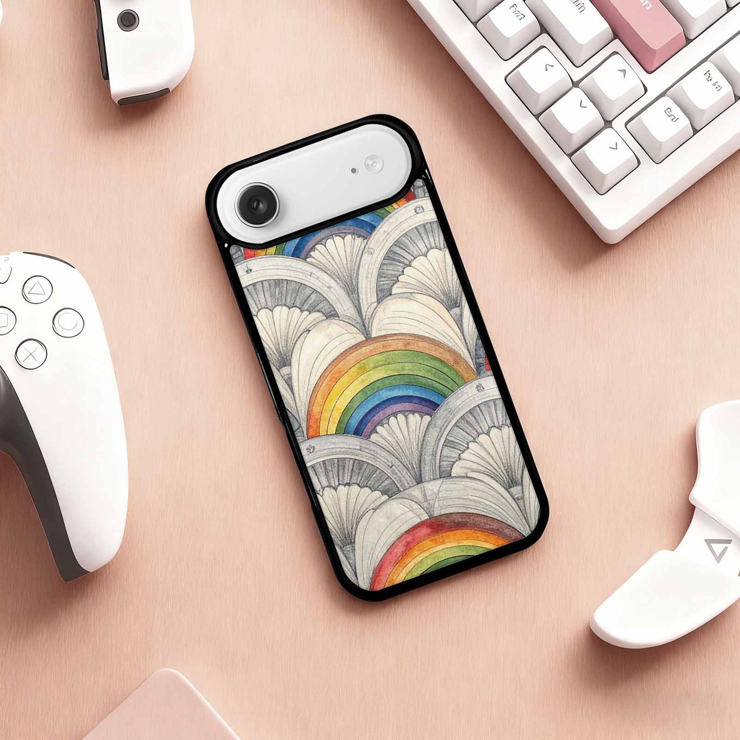 iPhone 17 Air Case — Hand Drawn Damask Rainbow Original Art, Custom Art Phone Cover