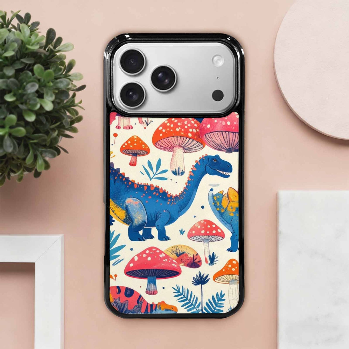 iPhone 17 Pro Max Case — Vintage Dinosaurs Mushroom Retro Vintage, Custom Designed Case Cover