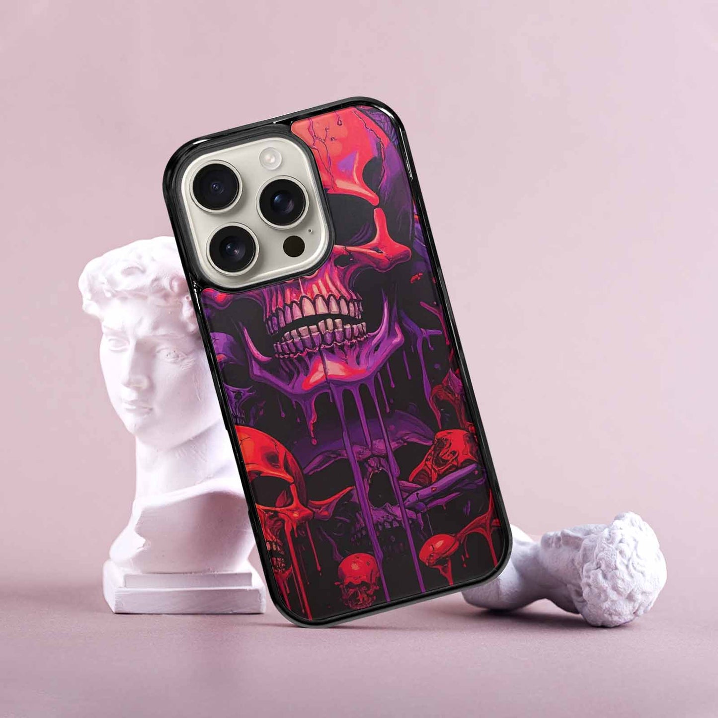 iPhone 16 Pro Case — Red Purple Skeletons Neon Drip Melting, Custom Printed Phone Case