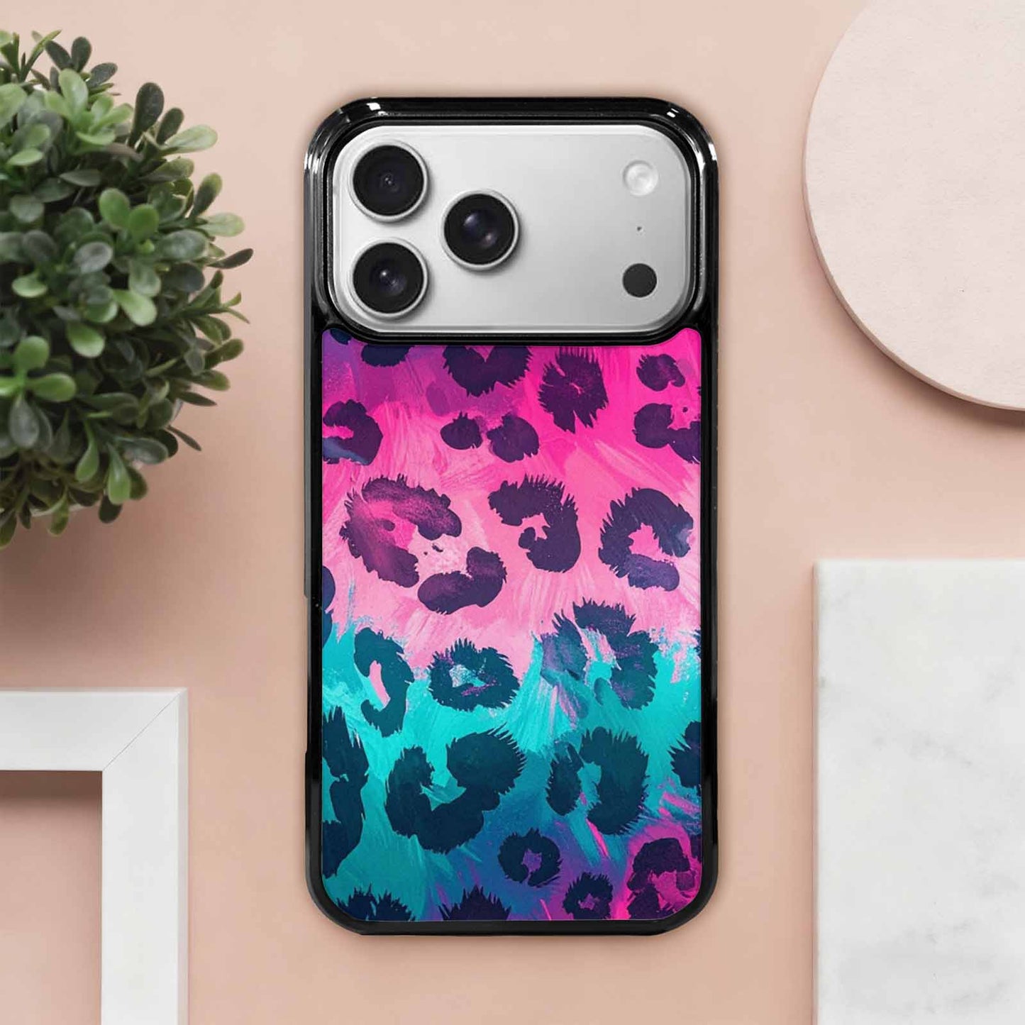 iPhone 17 Pro Max Case — Leopard Neon Pink Teal Airbrush Animal, Custom Made Phone Cover