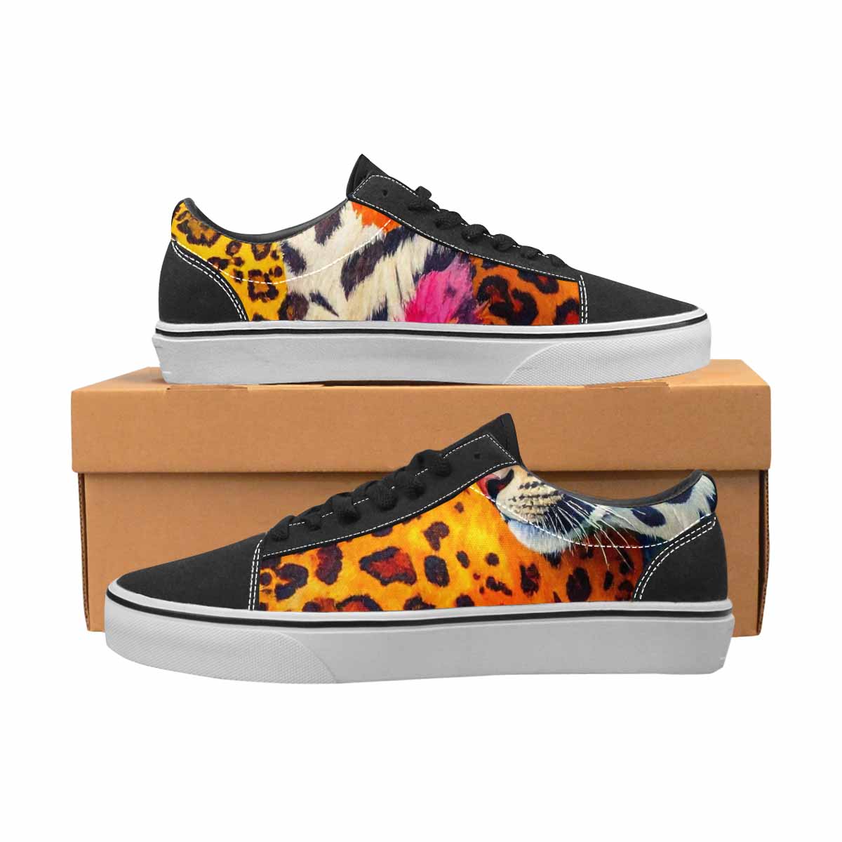 WOMEN'S Full Color Vibrant Animal Lace-Up Canvas Vibrant Chaos Custom Sneakers