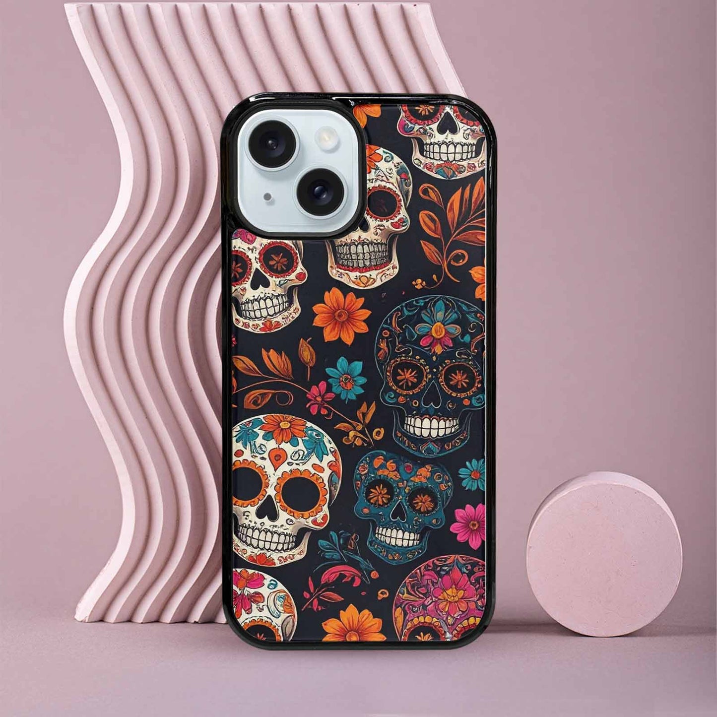 iPhone 15 Case — Dia De Los Muertos Sugar Skull, Custom Designed Case Cover