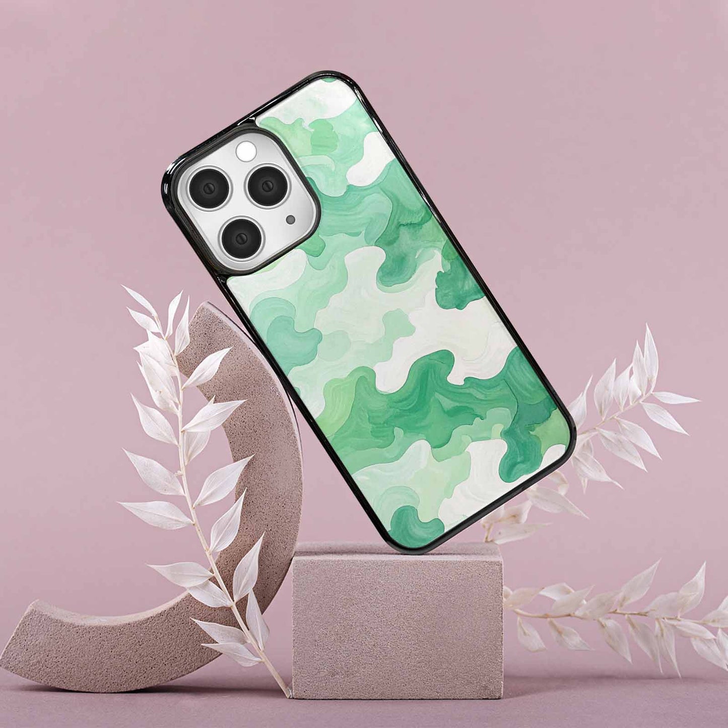 iPhone 15 Pro Max Case — Camo Mint Green White, Custom Printed Phone Case