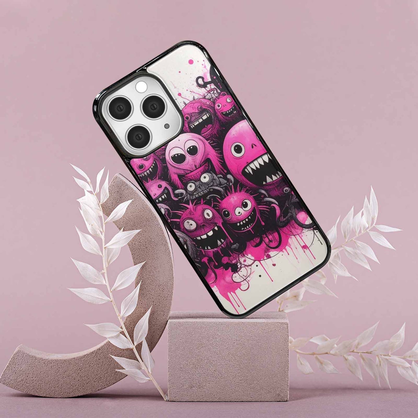 iPhone 15 Pro Max Case — Monsters General Black Pink Ink Cartoon, Custom Print Case Cover