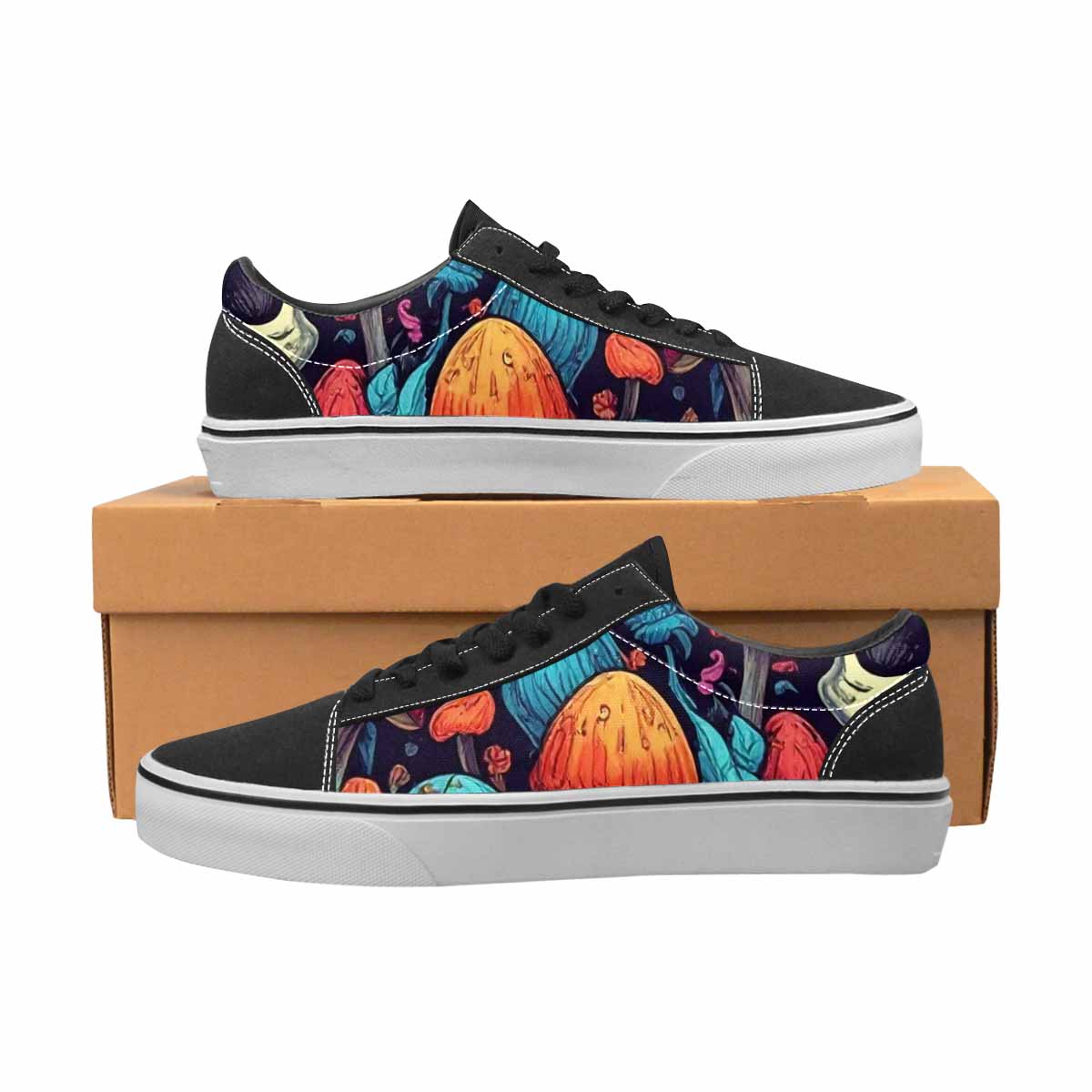 WOMEN'S Mushroom Skull Canvas Lace-Up Wallpaper Art Custom Shoes