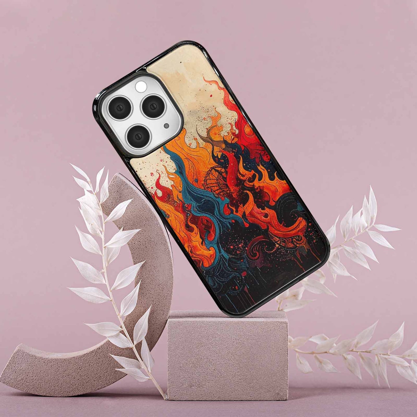 iPhone 15 Pro Max Case — Flame Burst Black Red Ink Flame, Custom Designed Case Cover