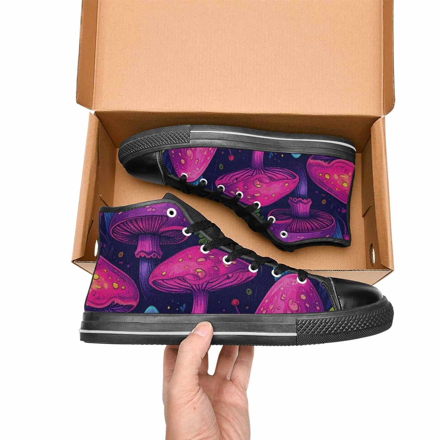 WOMEN'S Psychedelic Mushroom High Top Canvas Vivid Sneakers