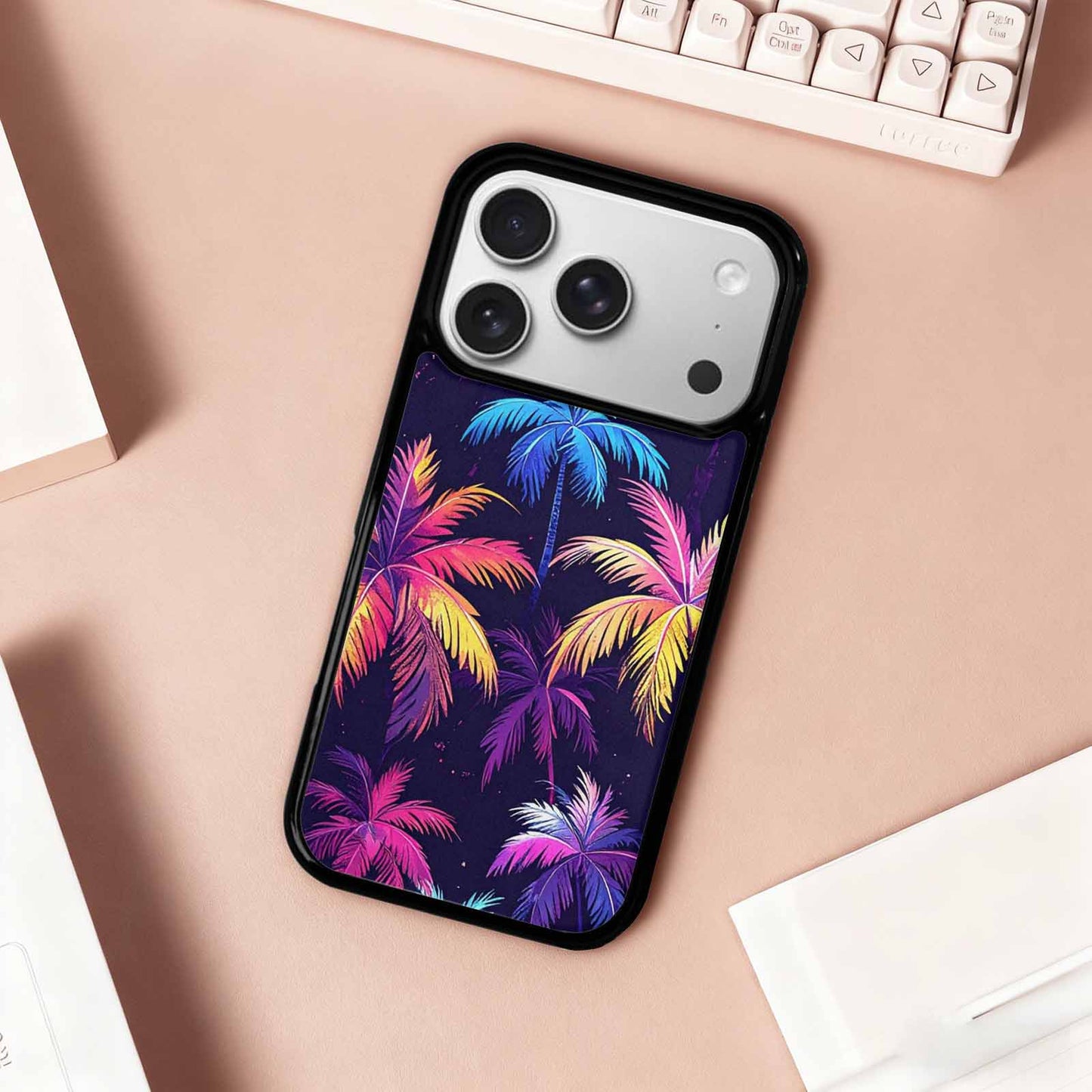 iPhone 17 Pro Case — Chrome Bling Palm Tree Original Art, Unique Phone Case Design