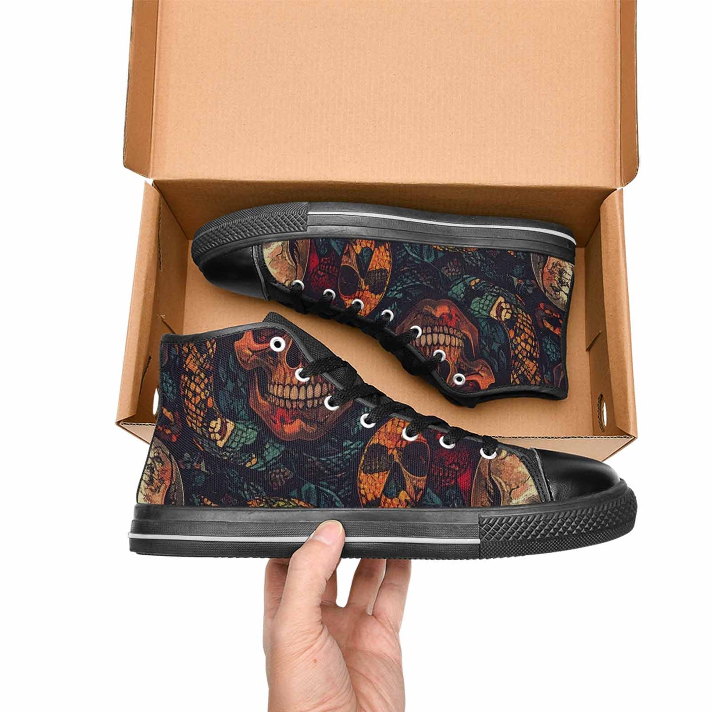 WOMEN'S Snake Skulls Print High Top Canvas Surreal Shoes