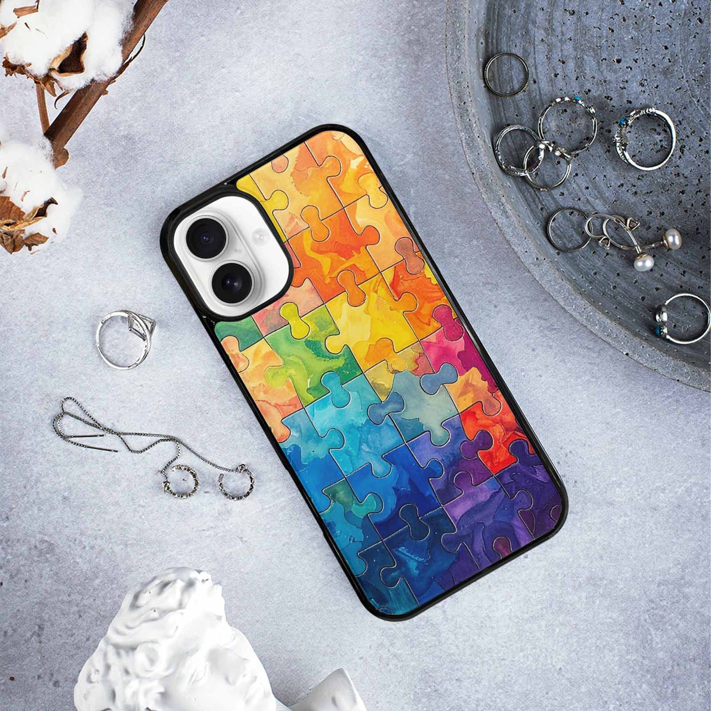 iPhone 16 Plus Case — Autism Puzzle Pieces Puzzle Piece Pattern, Custom Printed Phone Case
