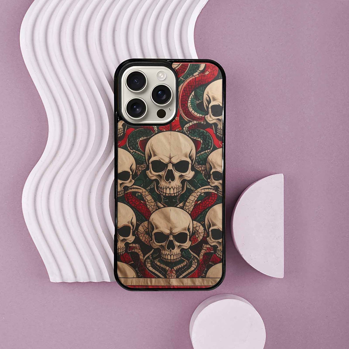 iPhone 16 Pro Max Case — Traditional Tattoo Style Skulls Entwined With, Custom Made Phone Cover