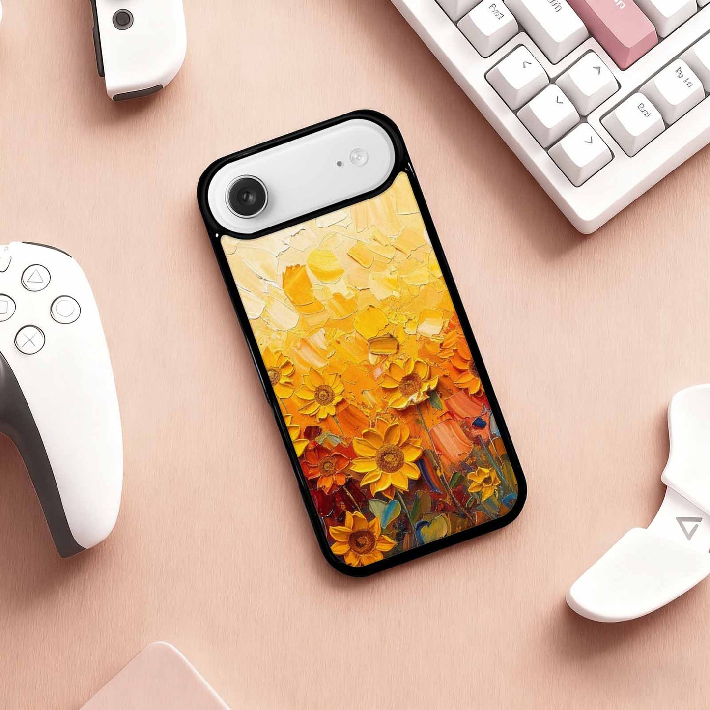 iPhone 17 Air Case — Impressionist Sunflower Brushstroke Pattern Hundreds Floral, Personalized Phone Case