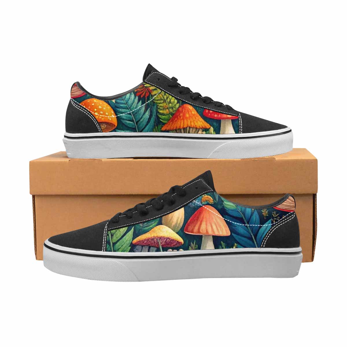WOMEN'S Mushrooms Botanical Mushrooms Lace-Up Canvas Neon Fantasy Custom Shoes