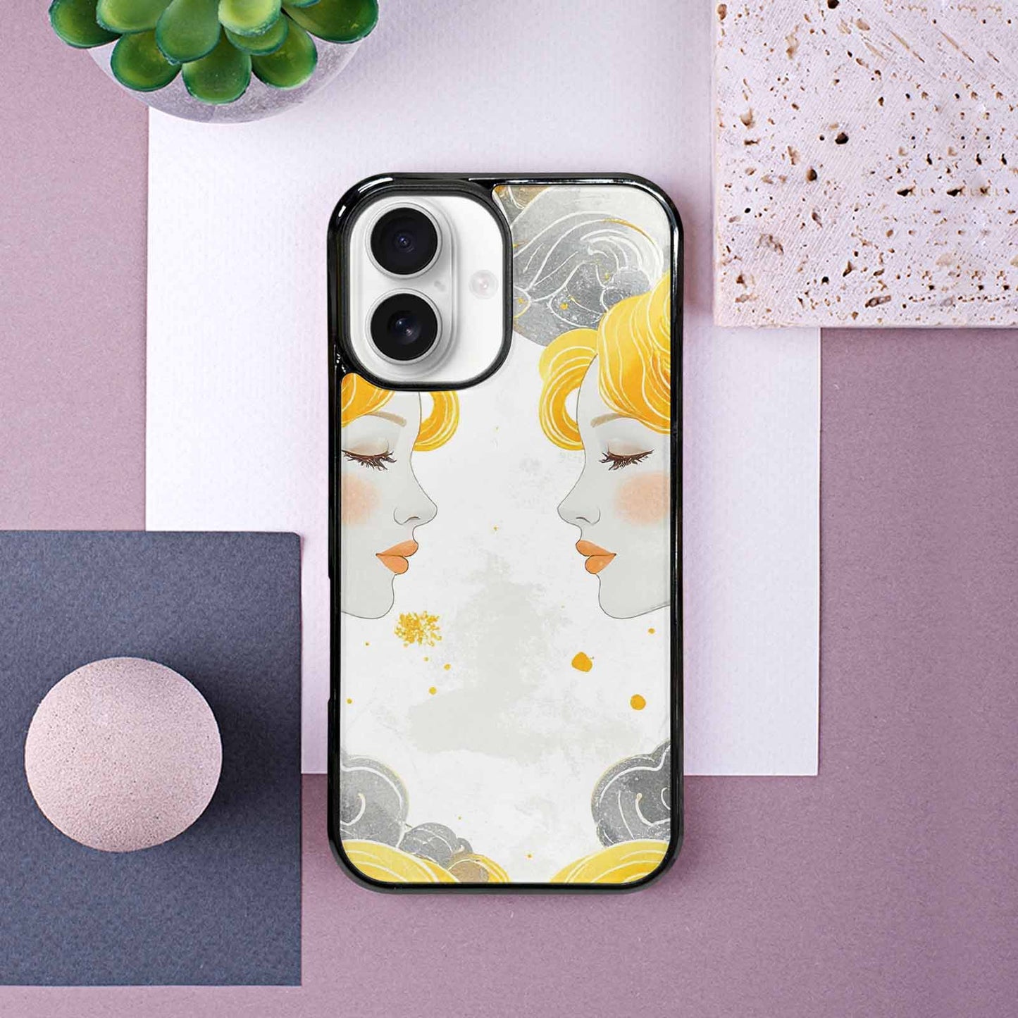iPhone 16 Case — Gemini Twins Zodiac Pattern Seamless Repeat, Personalized Phone Case