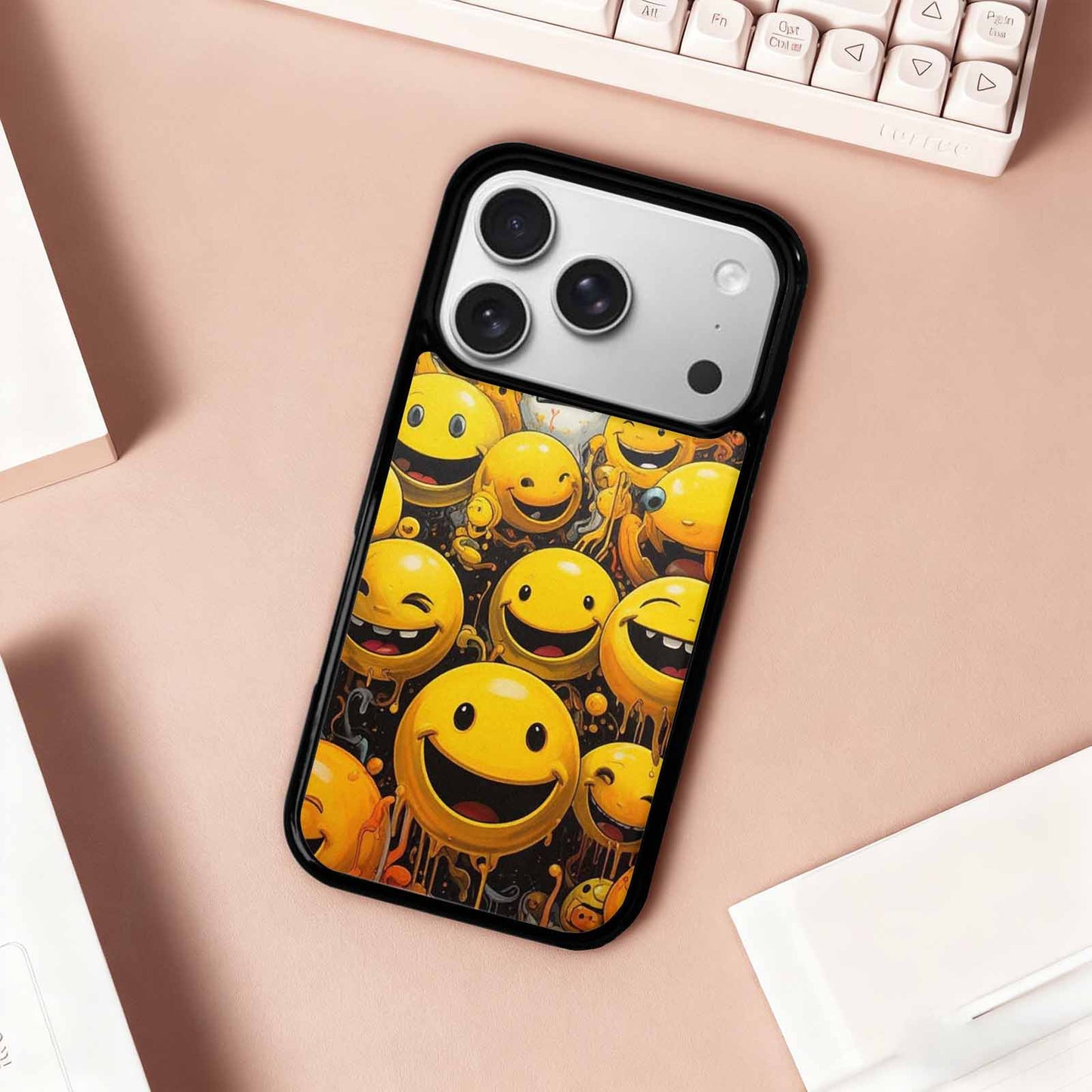 iPhone 17 Pro Case — Melting Moon Smiley Red Splatter Original, Personalized Phone Case