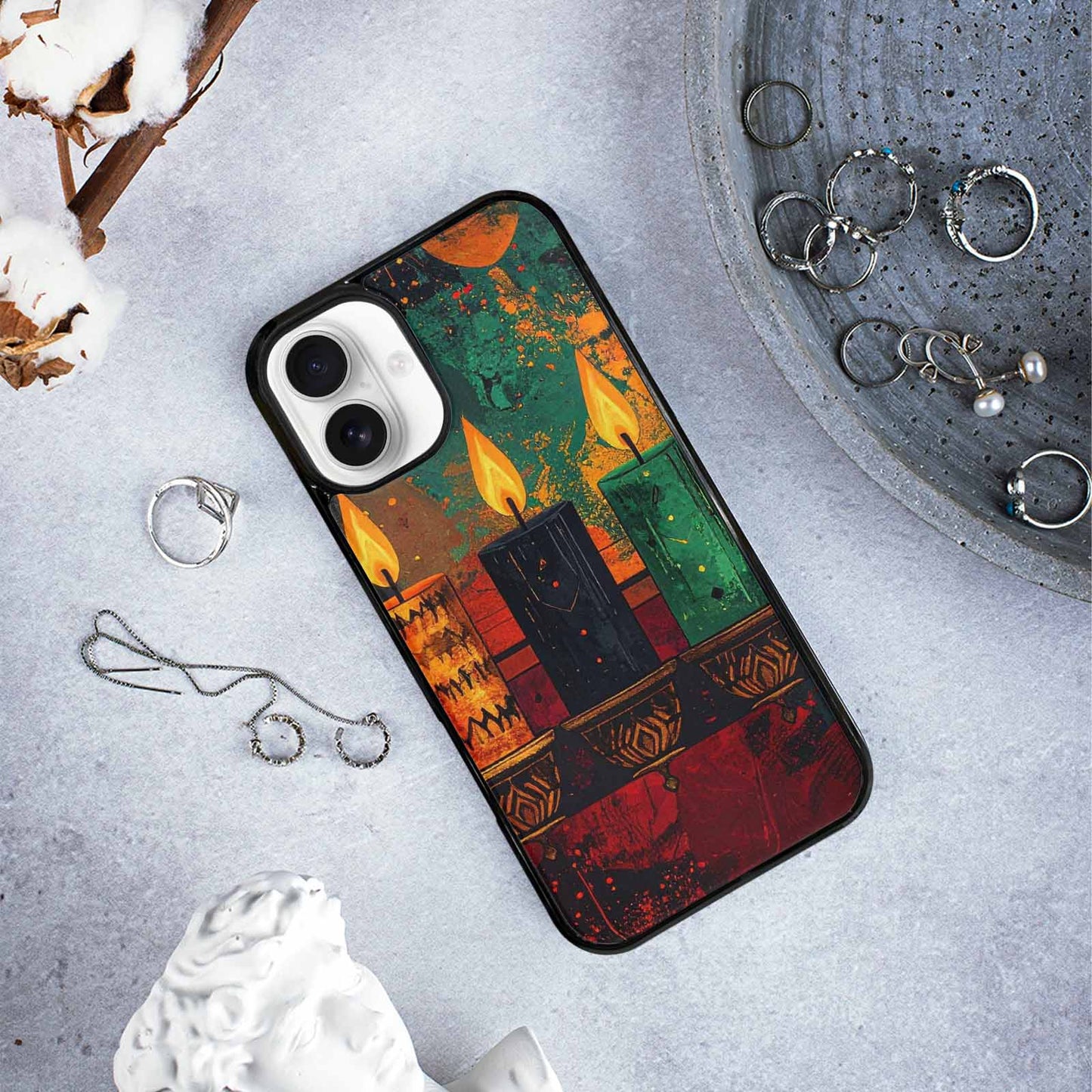 iPhone 16 Plus Case — Kwanzaa Kinara Pattern Seamless Repeat African, Custom Made Phone Cover