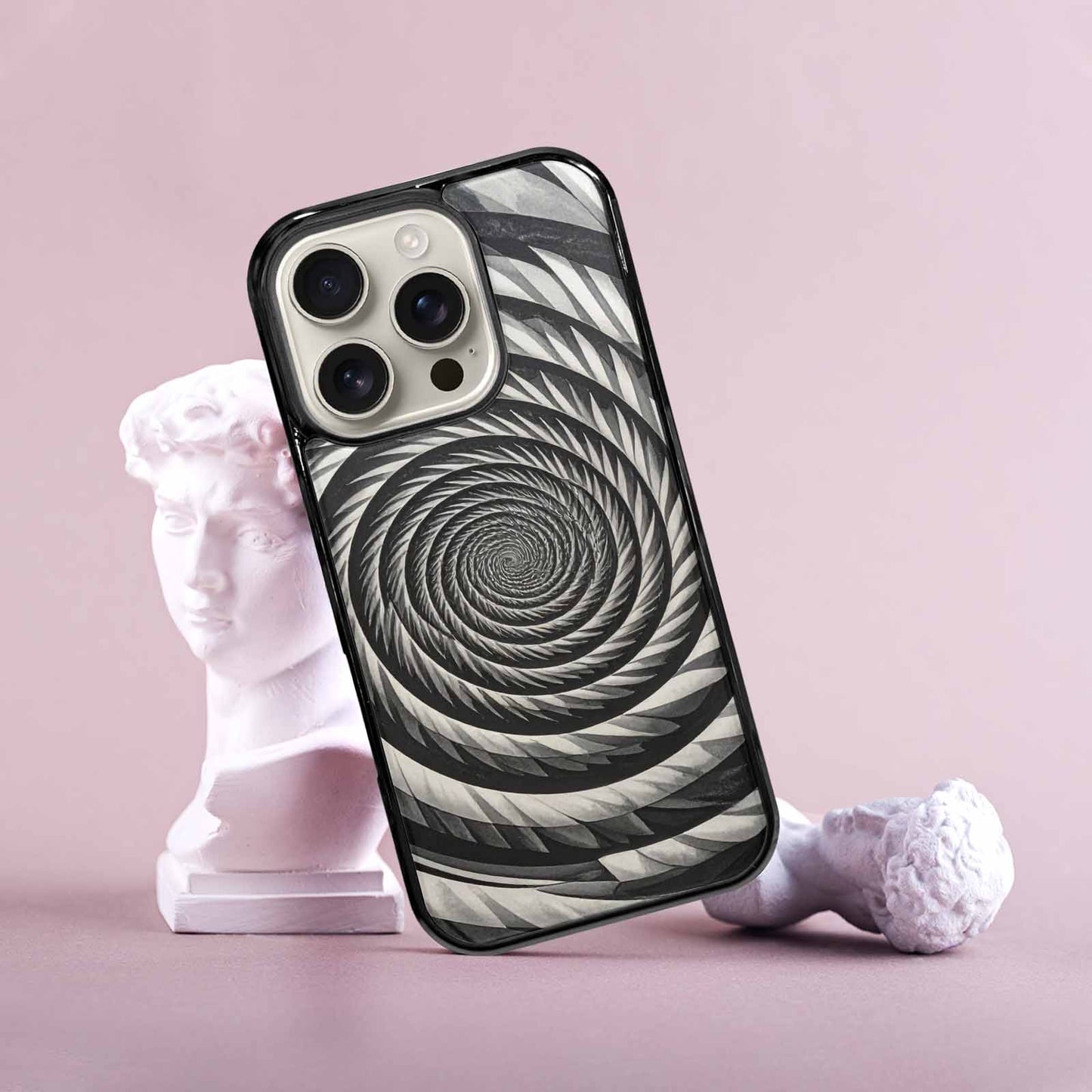 iPhone 16 Pro Case — Hypnotic Spiral Optical Illusion Motif High, Personalized Phone Case