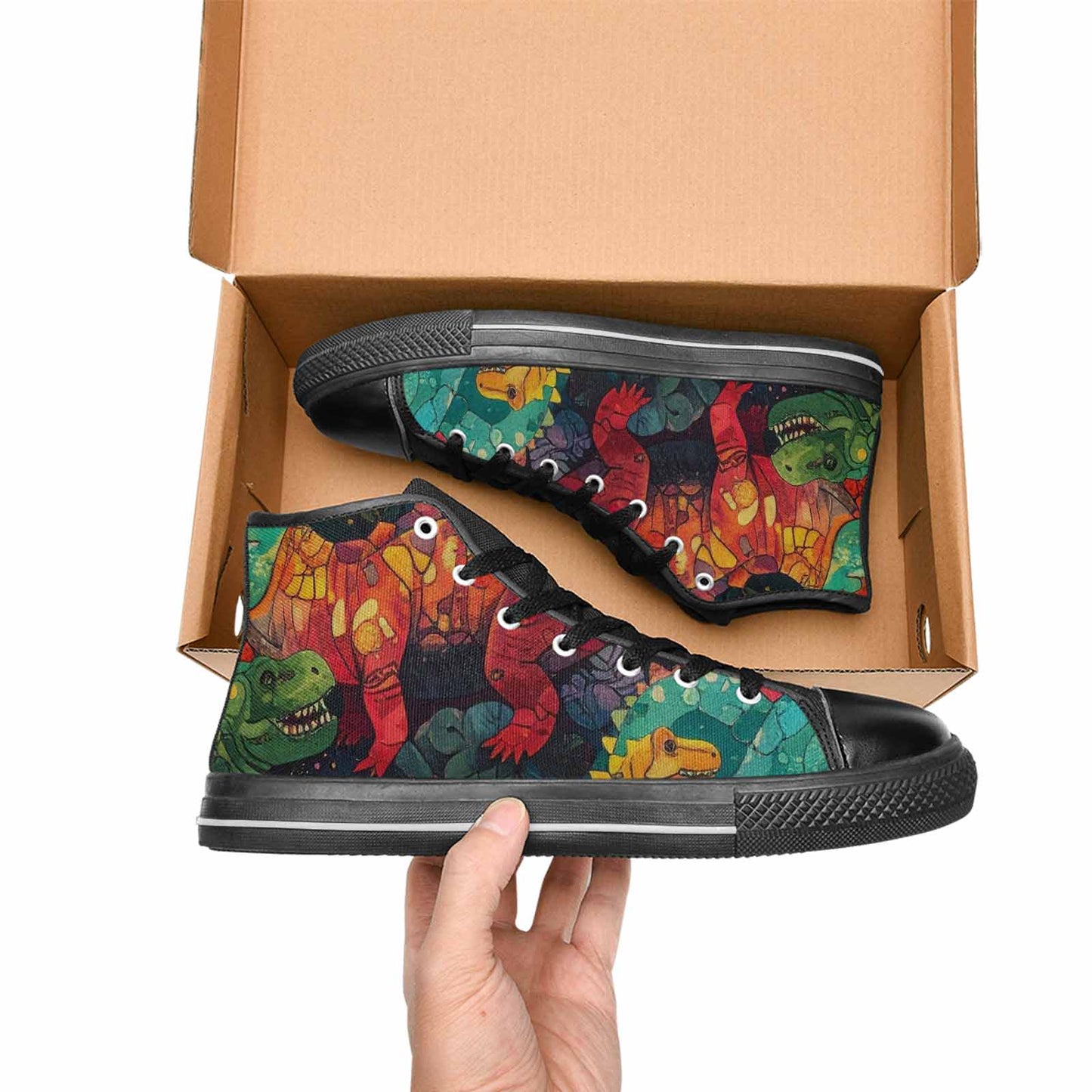 WOMEN'S Dinosaur Silhouette High Top Canvas Dreamcore Custom Sneakers