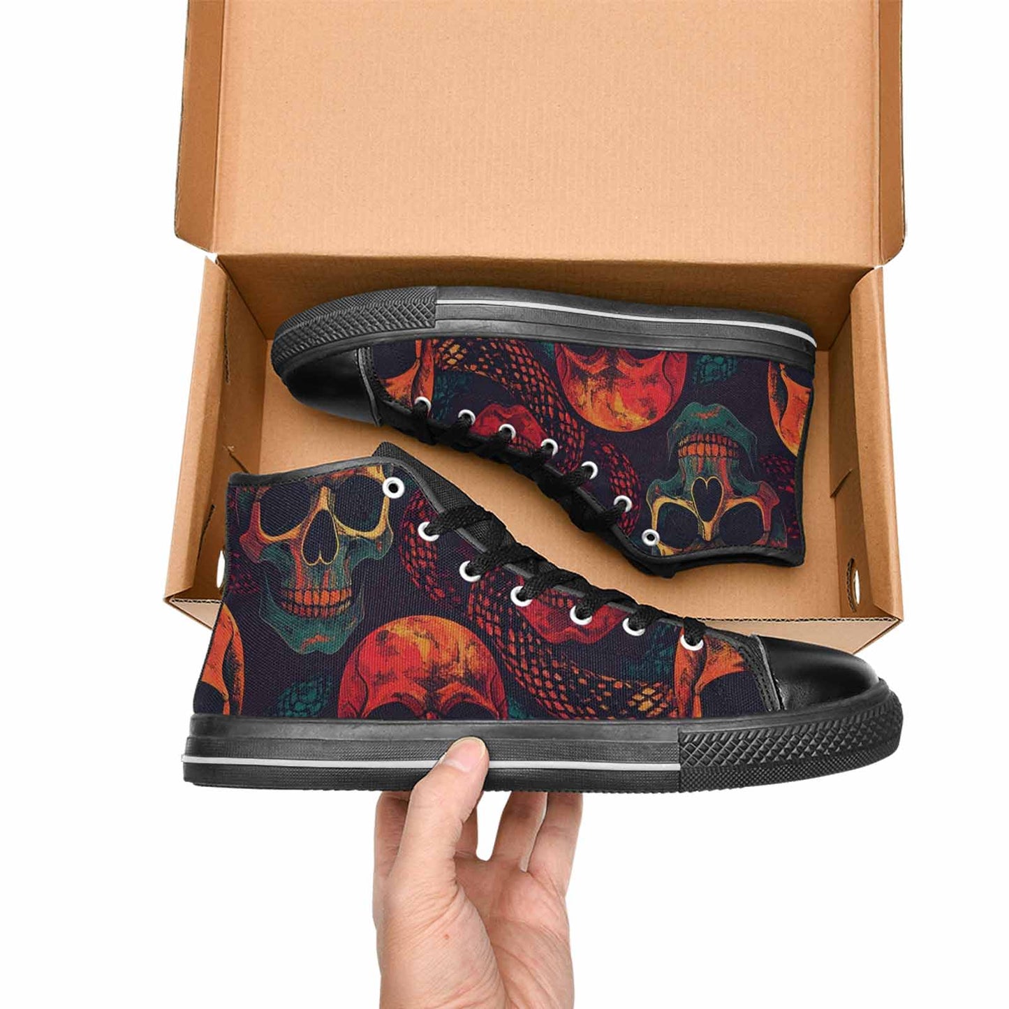 WOMEN'S Snake Skulls Print High Top Canvas Vibrant Chaos Shoes