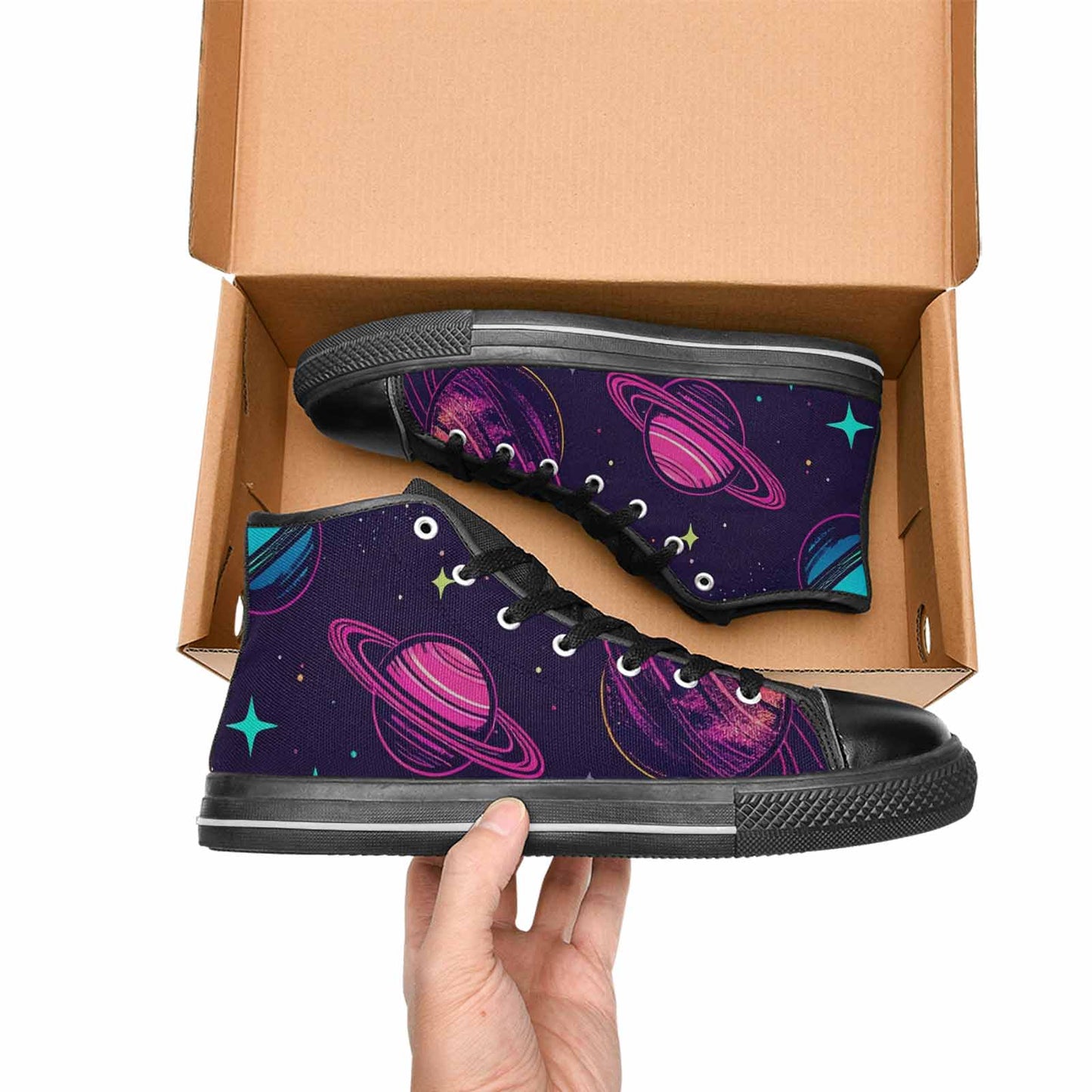 MEN'S Space Galaxy Astronaut High Top Canvas Neon Fantasy Custom Sneakers