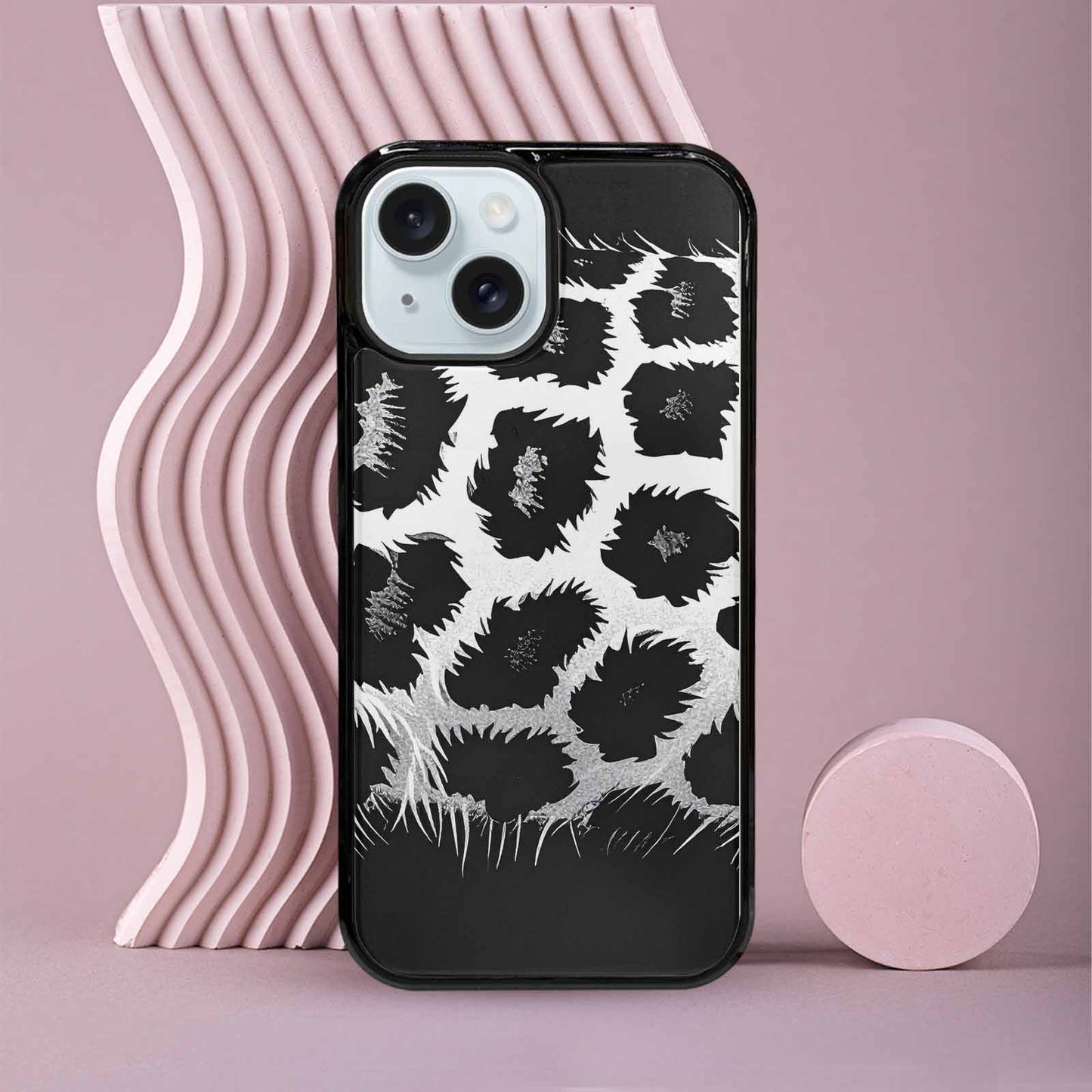 iPhone 15 Case — Leopard Print Black And White Style, Custom Art Phone Cover