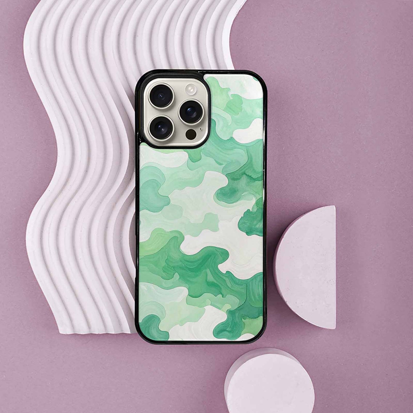 iPhone 16 Pro Max Case — Camo Mint Green White, Custom Designed Case Cover