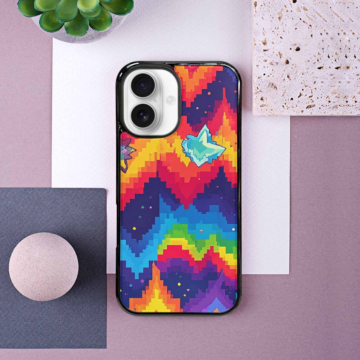 iPhone 16 Case — Pixel Art 8 Bit Burst Pattern, Custom Art Phone Cover