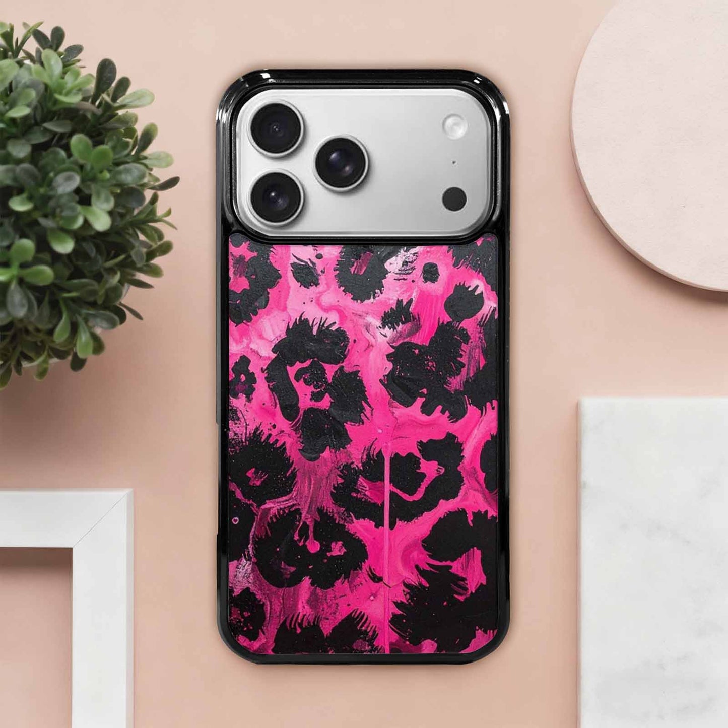 iPhone 17 Pro Max Case — Black & Pink Ink Animal Print, Custom Made Phone Cover