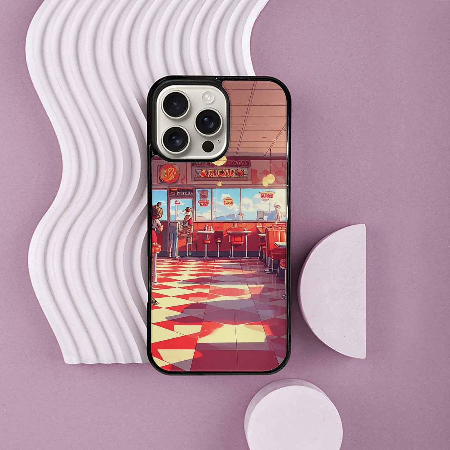 iPhone 16 Pro Max Case — 1950s Diner Cartoon Art Pattern, Original Design Phone Case