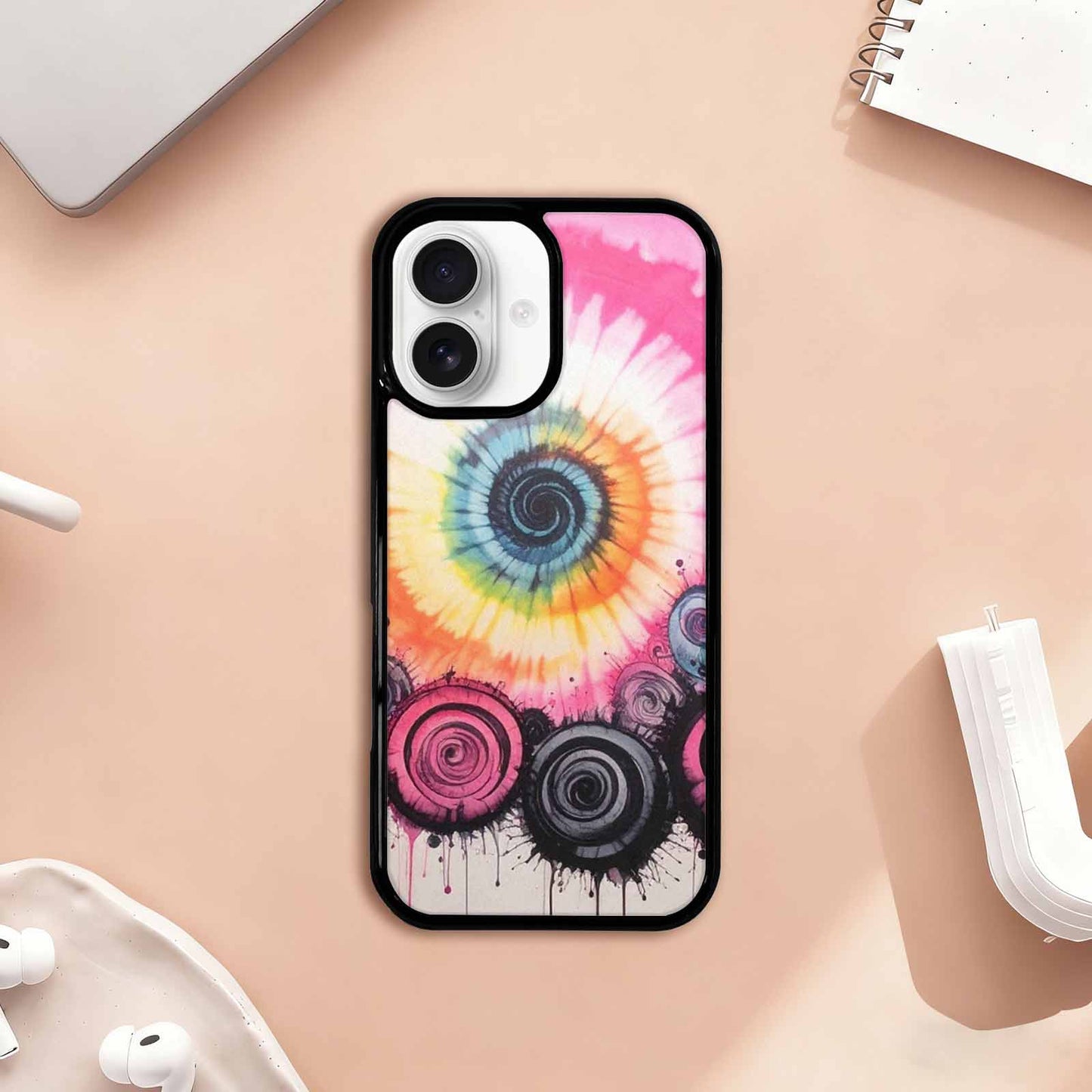 iPhone 17 Case — Tie Dye Swirls Black Tie Dye, Custom Phone Case