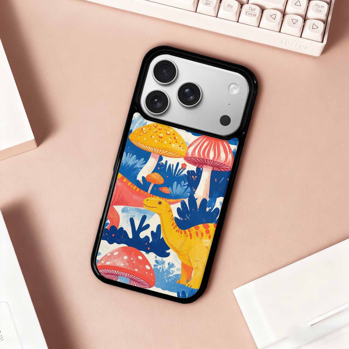 iPhone 17 Pro Case — Vintage Dinosaurs Mushroom Retro Vintage, Custom Designed Case Cover