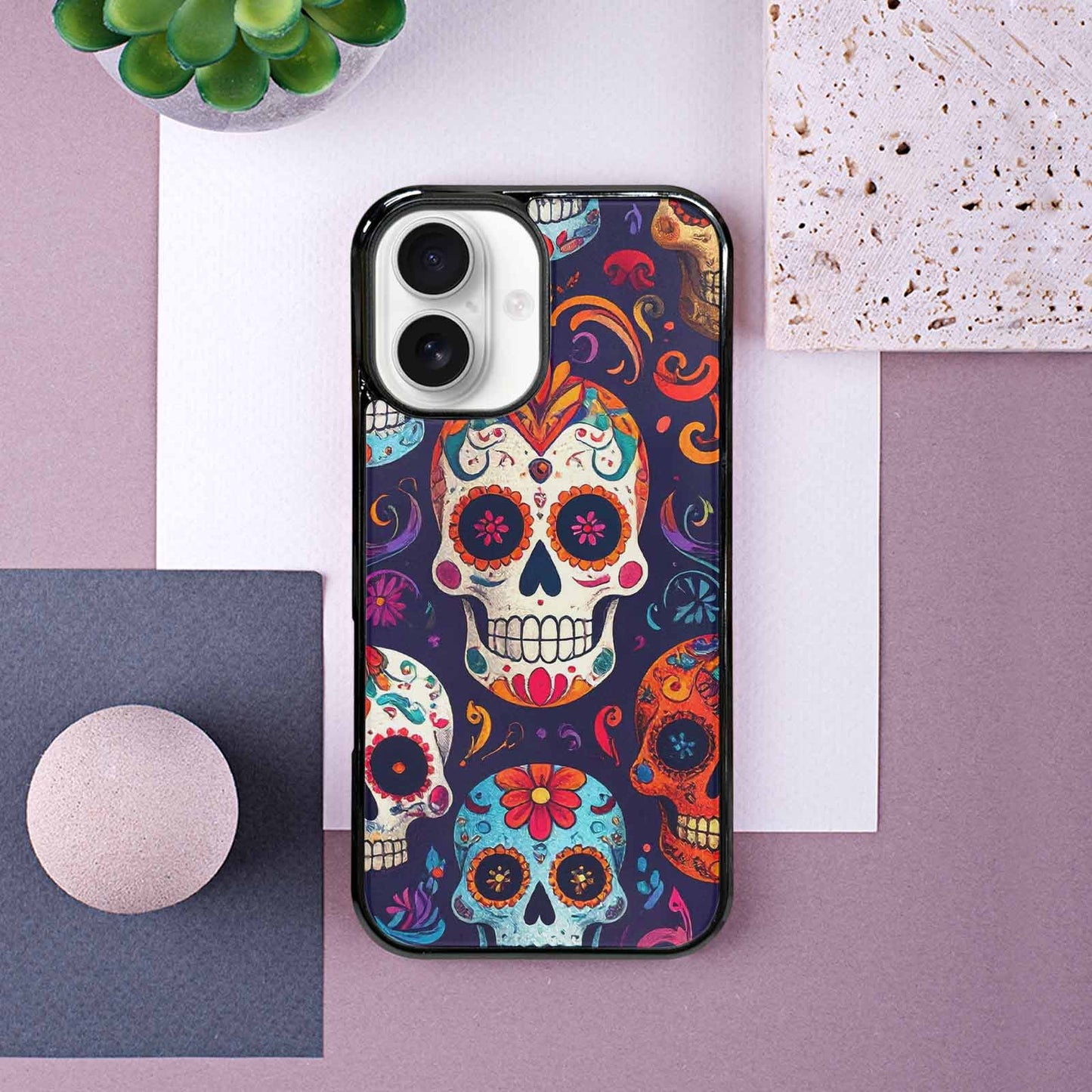 iPhone 16 Case — Day Dead Sugar Skull Art 100s, Custom Phone Case