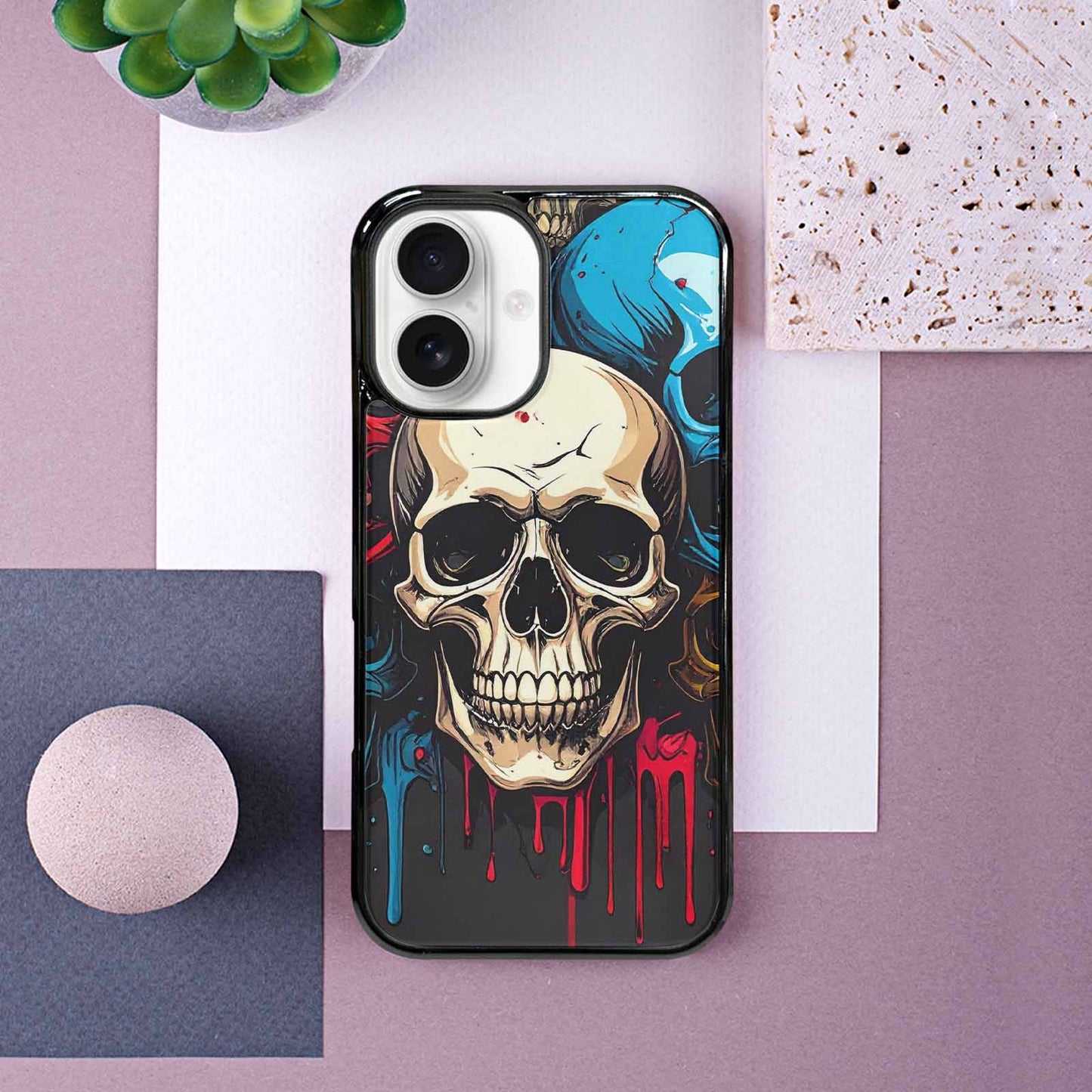 iPhone 16 Case — Dripping Skulls Collage, Personalized Phone Case