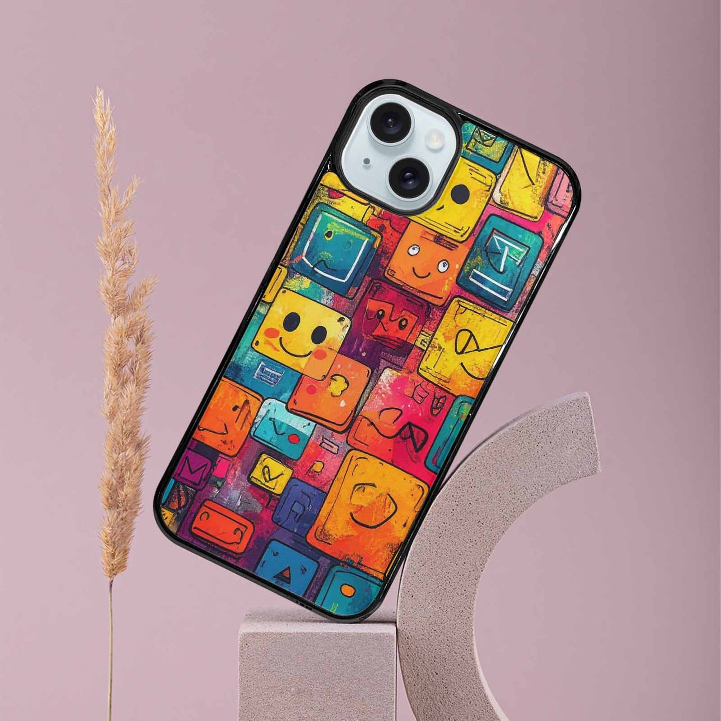 iPhone 15 Plus Case — Hand Drawn Icon Doodle Pattern Hundreds, Custom Phone Case