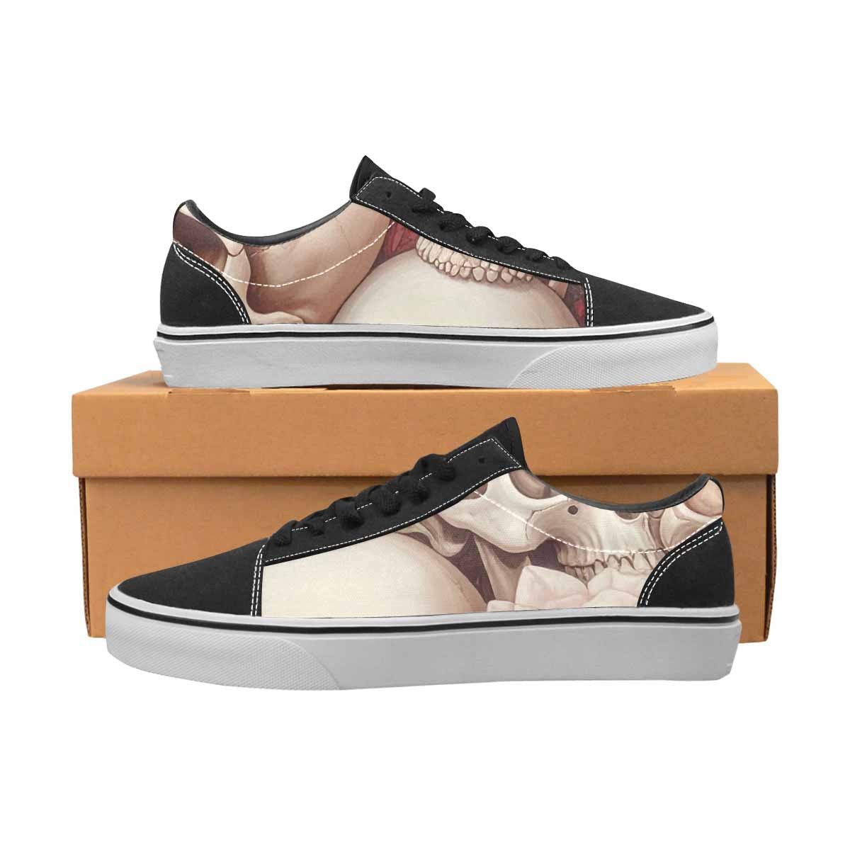 WOMEN'S Skulls Roses Soft Airbrush Canvas Lace-Up Cottagecore Shoes