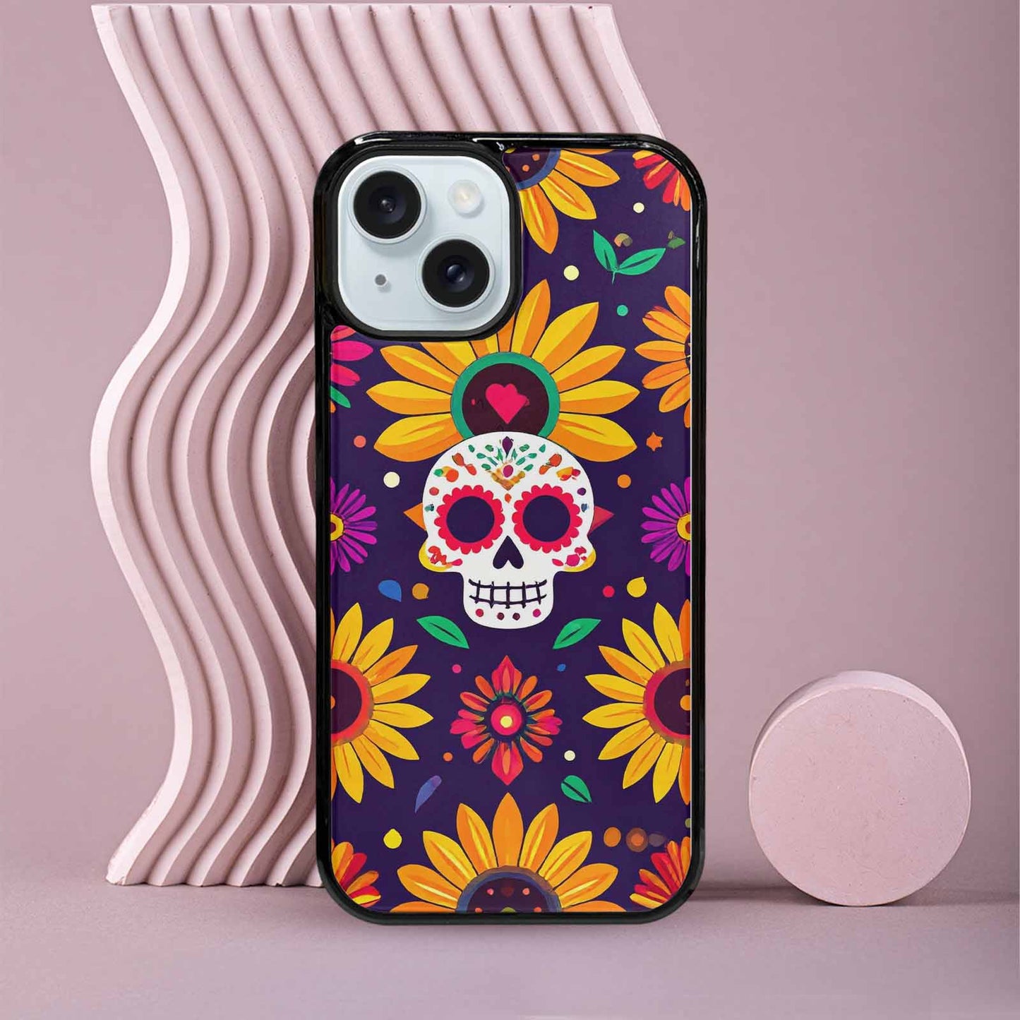 iPhone 15 Case — Sunflowers Hundreds Of Skulls Art Seamless, Unique Phone Case Design