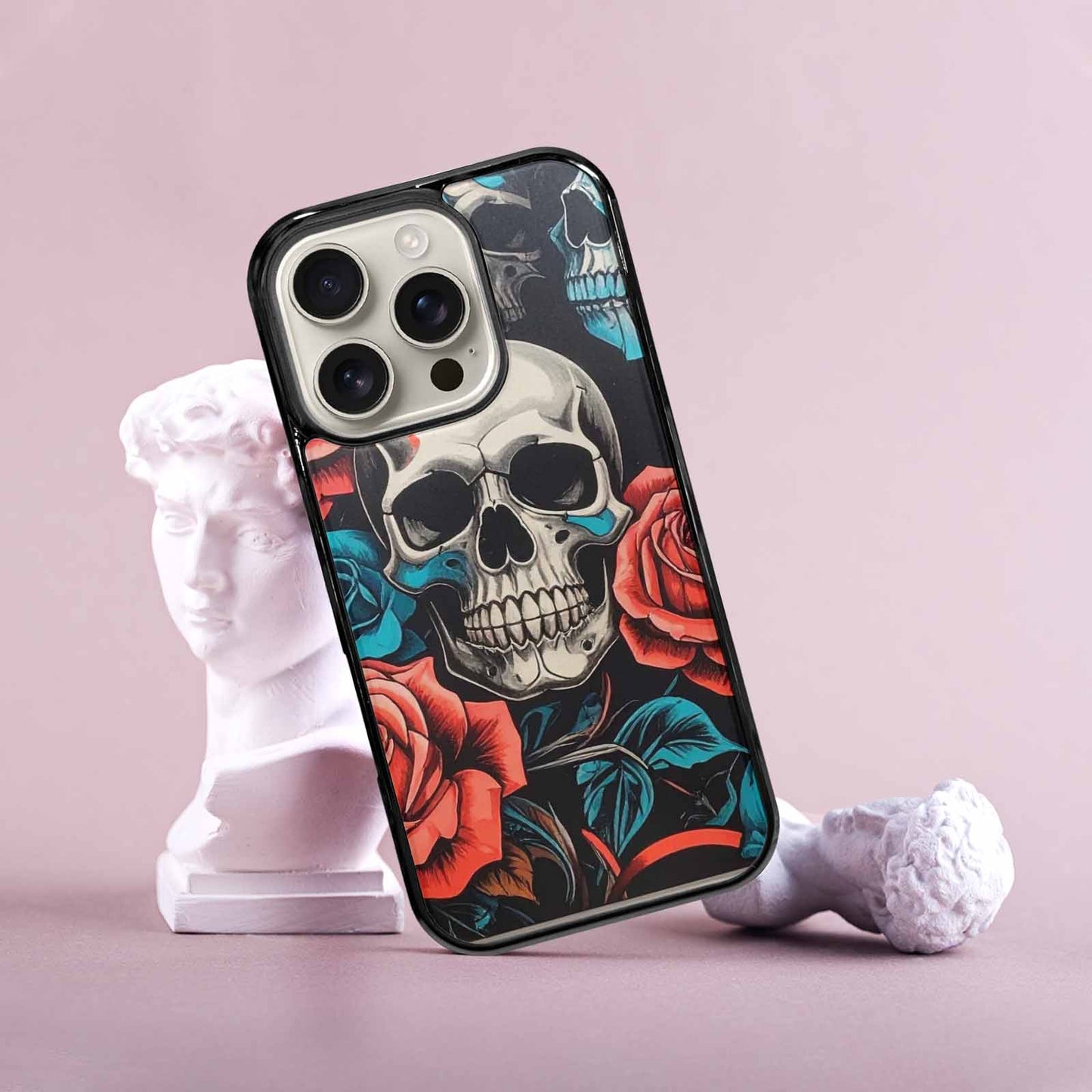 iPhone 16 Pro Case — Skulls Roses Biker Tattoo, Customized Protective Case